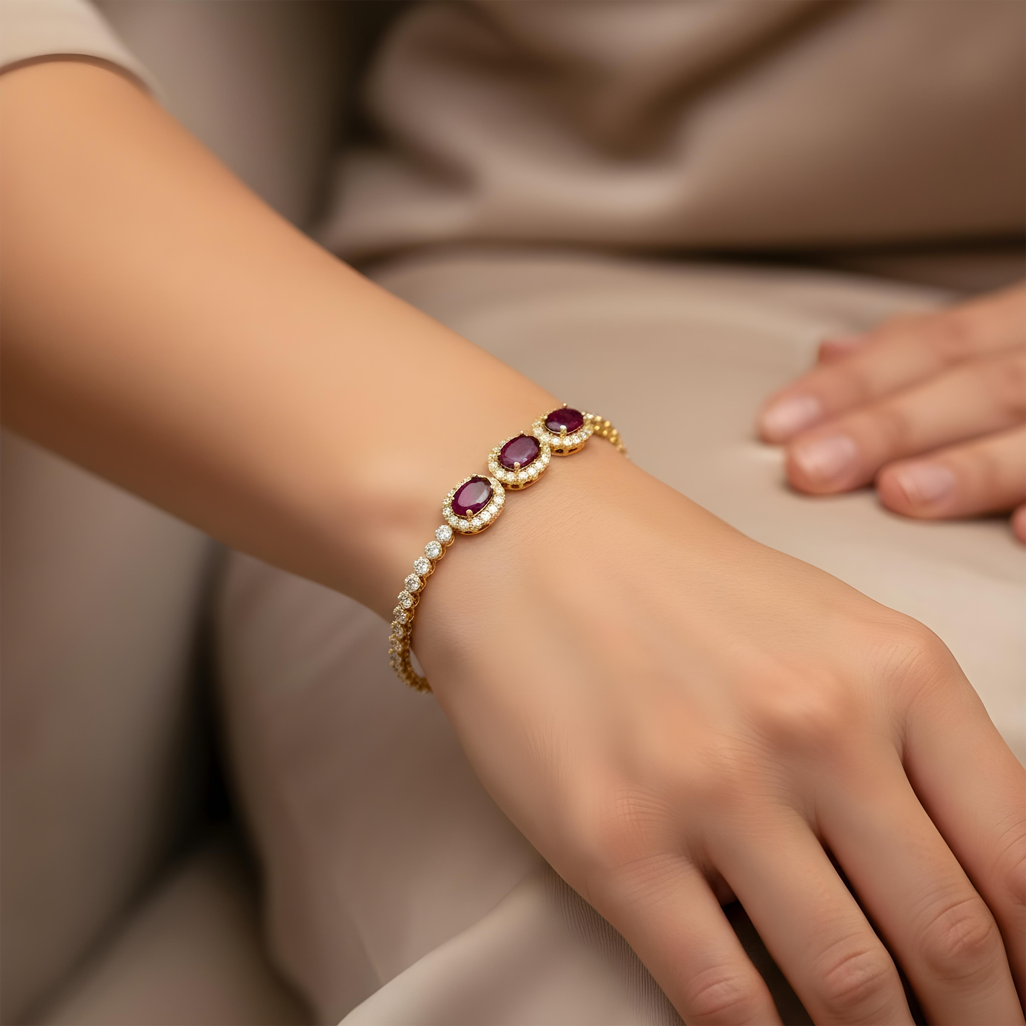 White Gold Oval Cut Ruby & Diamond Bracelet 5.34ctw