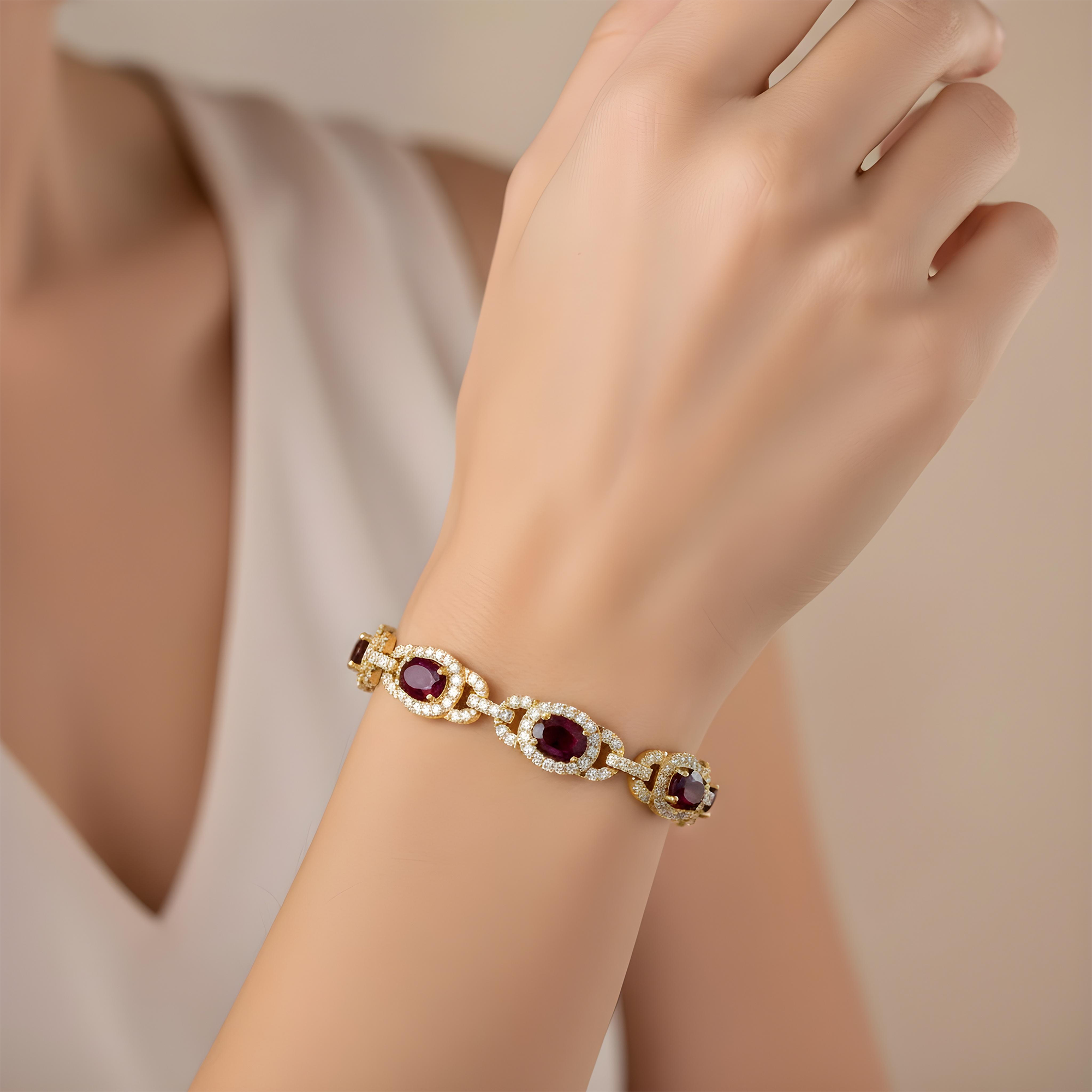 White Gold Oval Cut Ruby & Round Diamond Bracelet 13.96ct