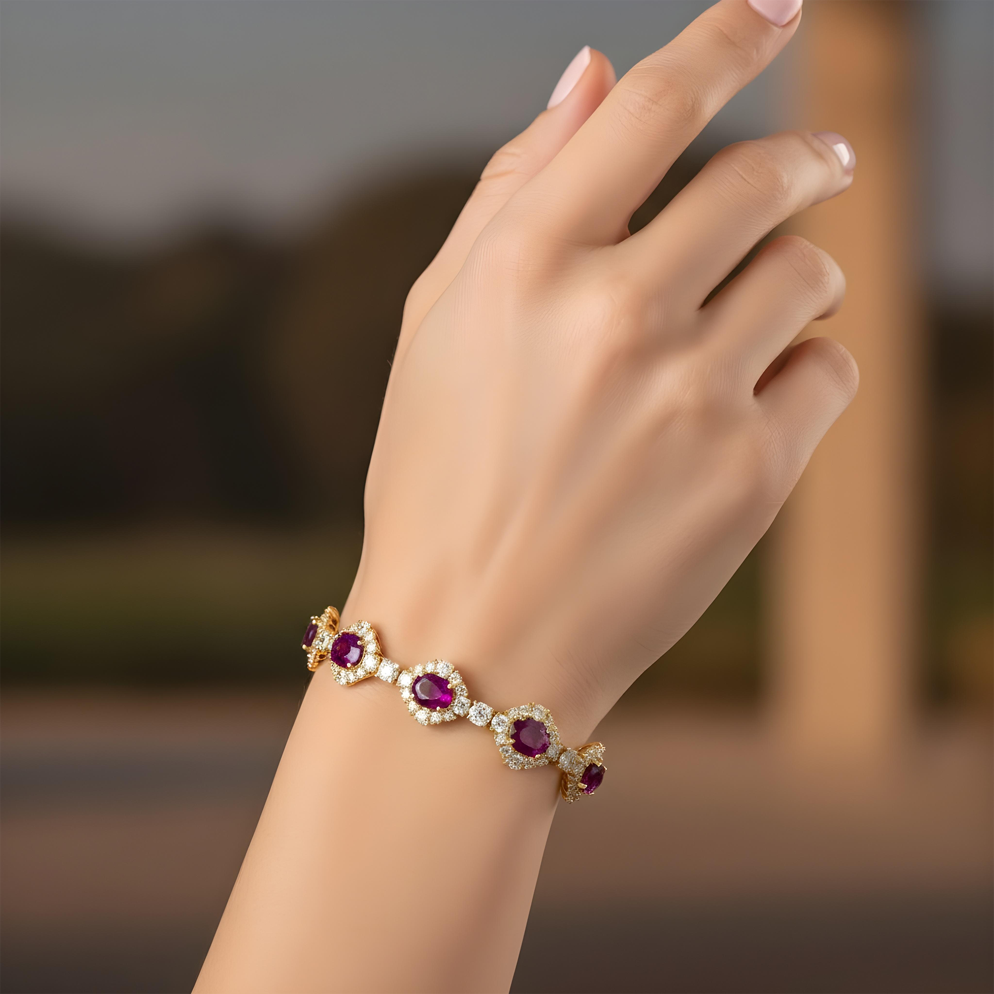 White Gold Oval Cut Ruby & Round Diamond Bracelet 26.43ct