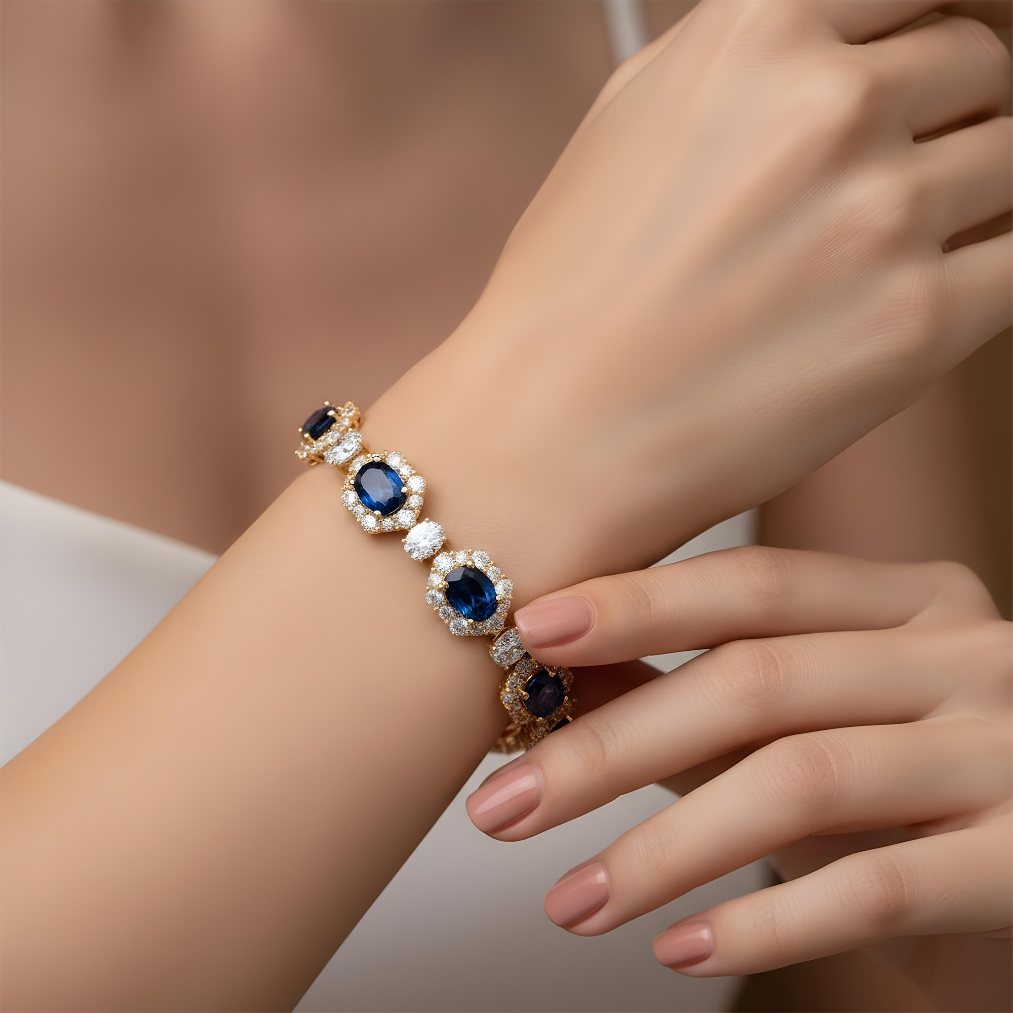 White Gold Oval Cut Sapphire & Diamond Bracelet 36.29ct