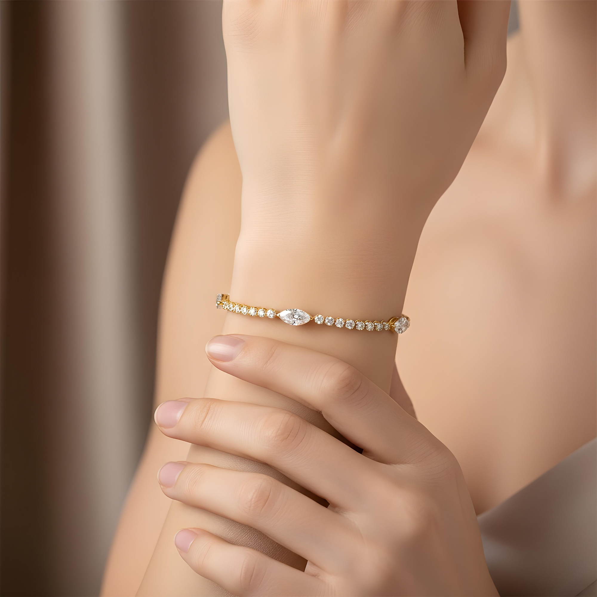 White Gold Marquise & Round Diamond Tennis Bracelet 3.72ct