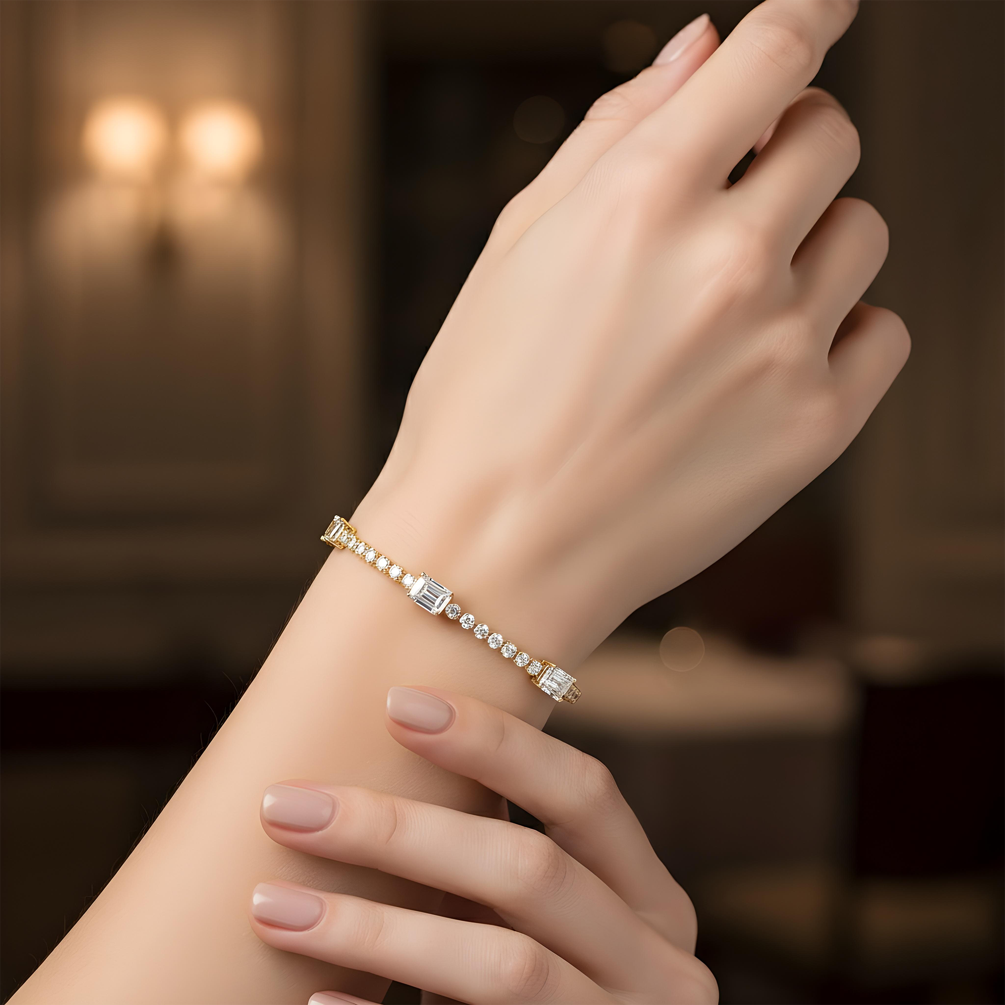 White Gold Emerald & Round Diamond Tennis Bracelet 6.81ct