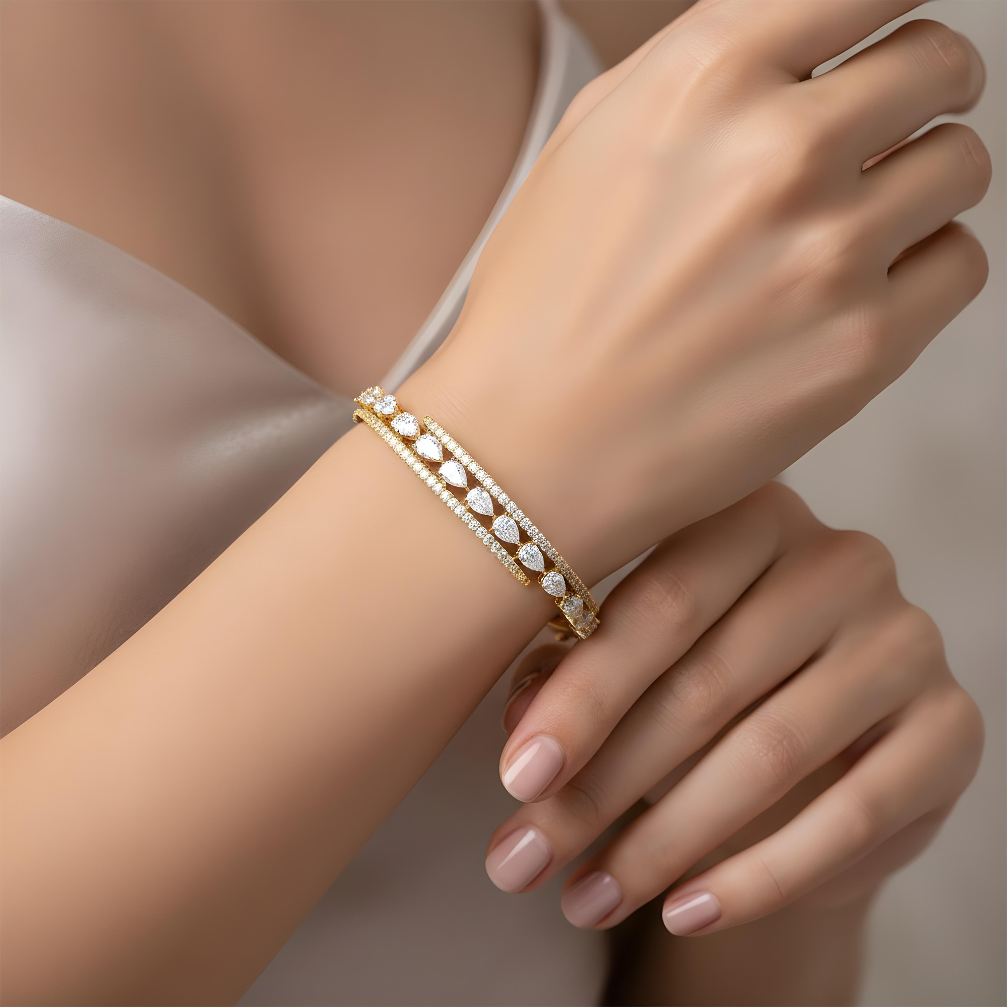 White Gold Round & Pear Cut Diamond Bangle Bracelet 4.78ct