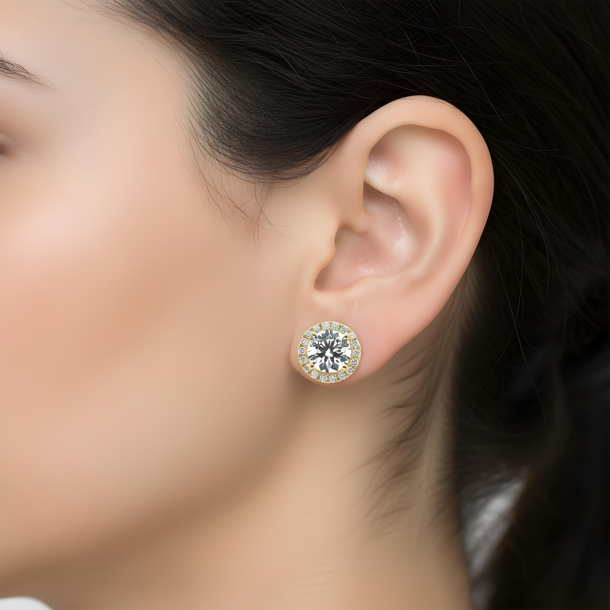 IGI 18K White Gold Round Diamond Earrings w/ Halo 2.47ctw