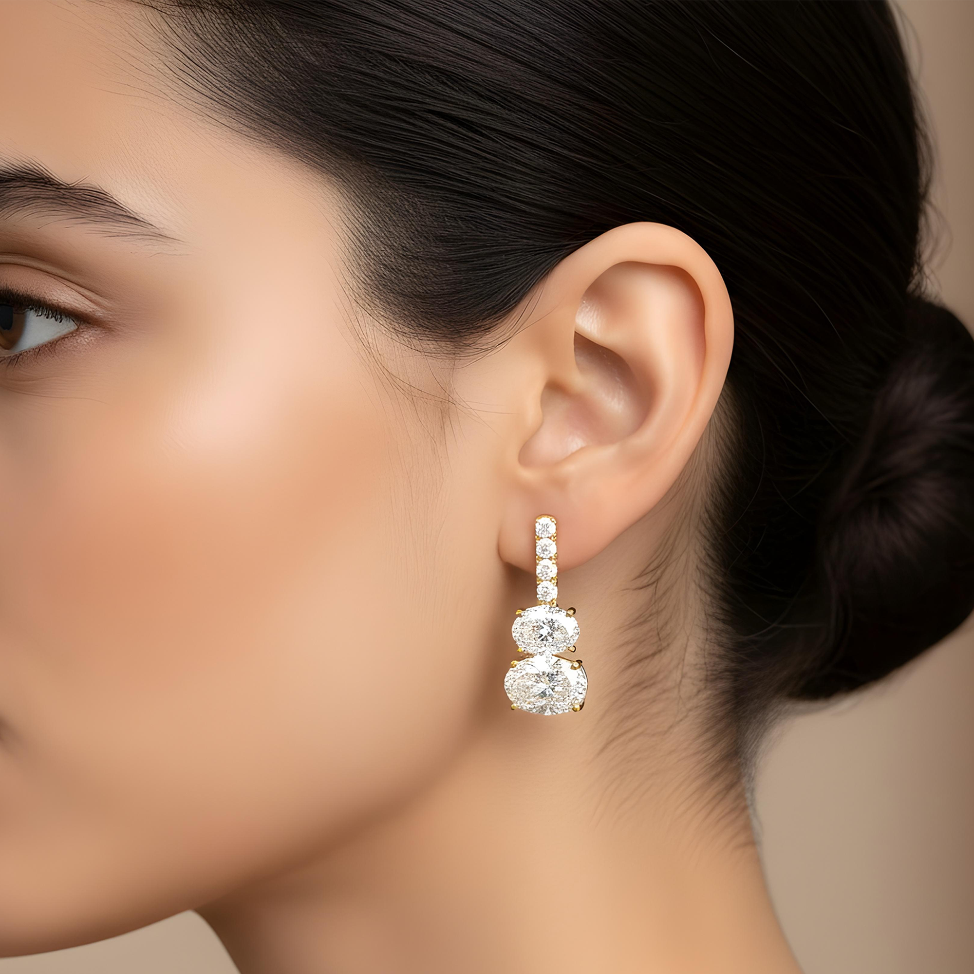 White Gold Round & Oval Cut Diamond Drop Earrings 4.95ctw