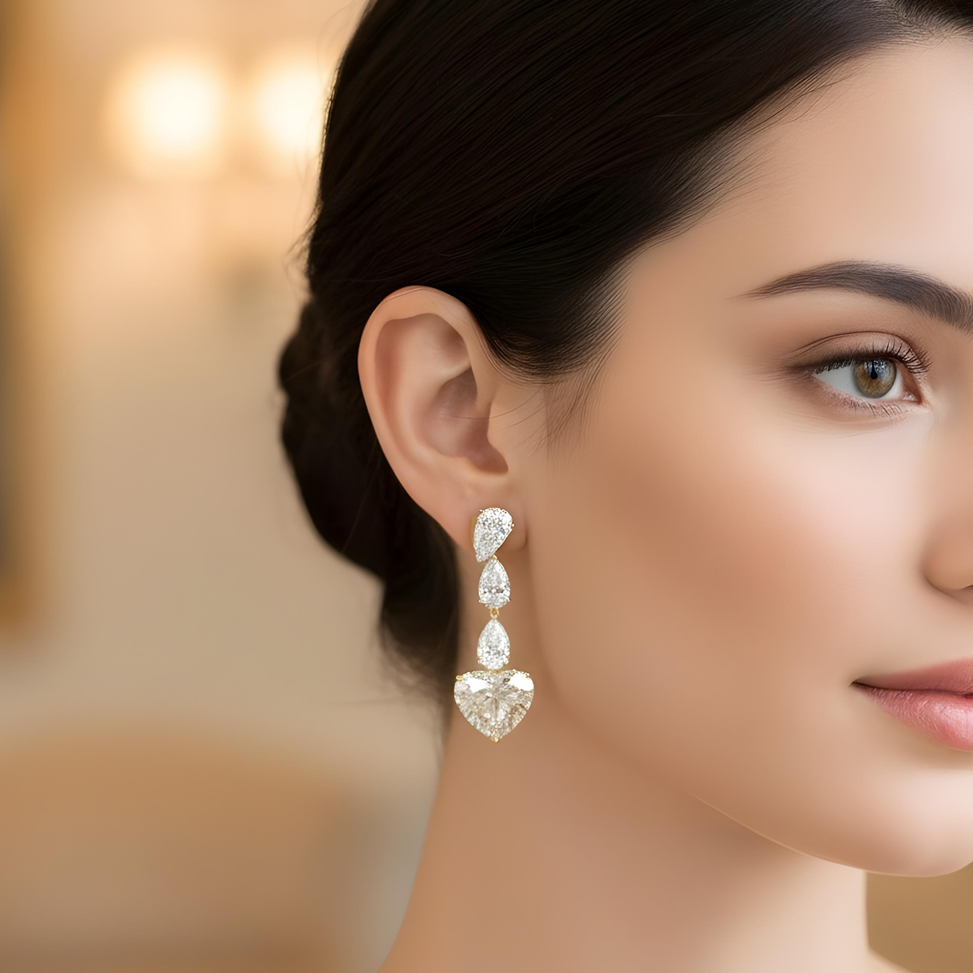 IGI 18K White Gold Pear & Heart Cut Diamond Drop Earrings 14.72ctw