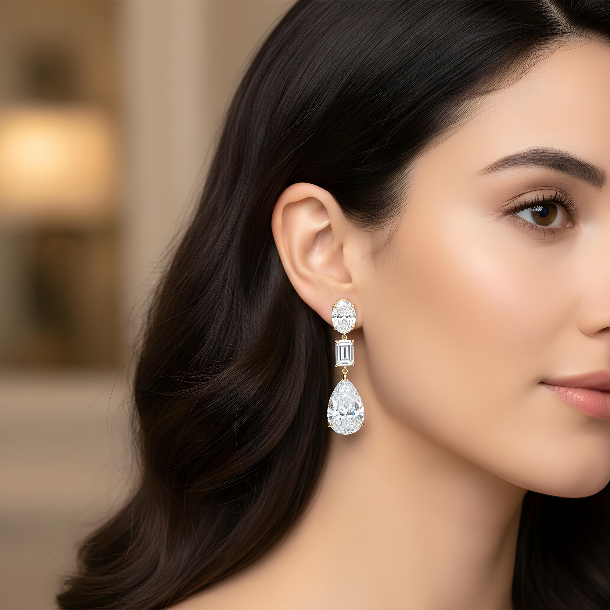 IGI 18K White Gold Multi Cut Diamond Drop Earrings 12.51ctw