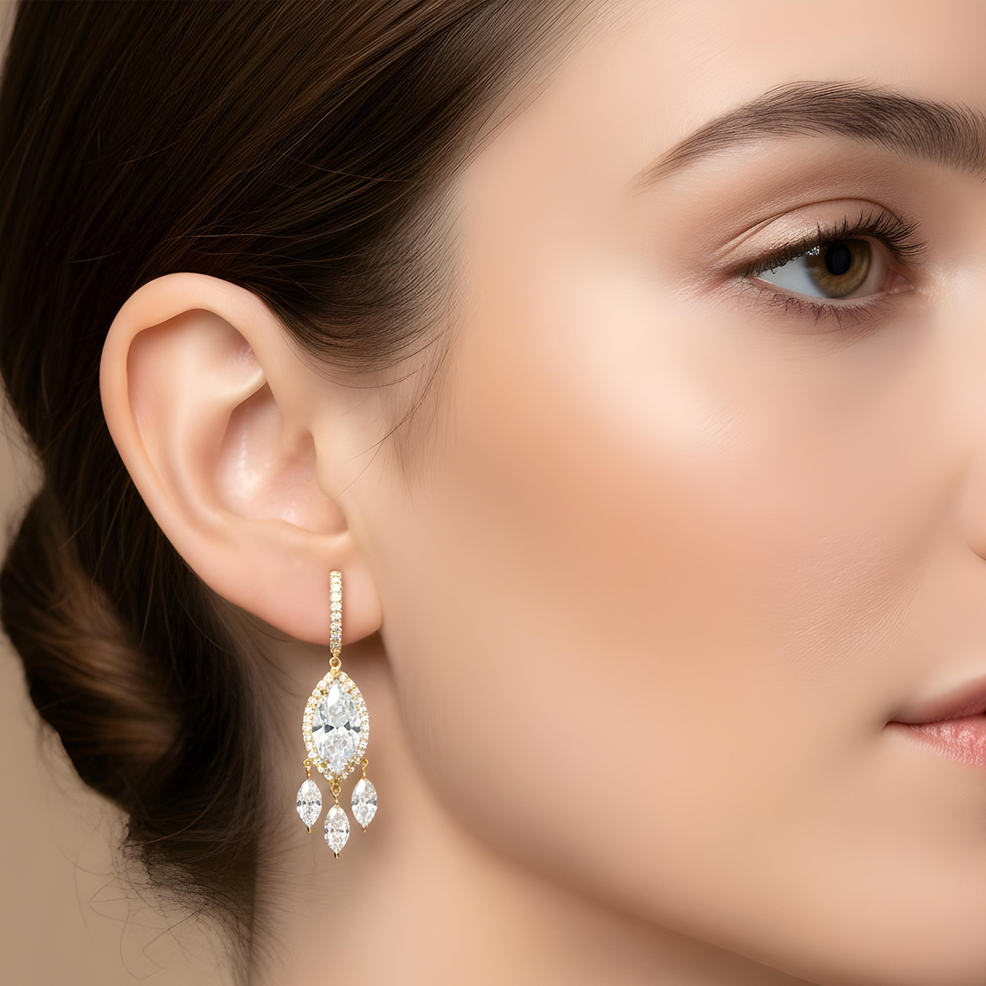IGI 18K White Gold Round & Marquise Cut Diamond Drop Earrings 9.90ctw