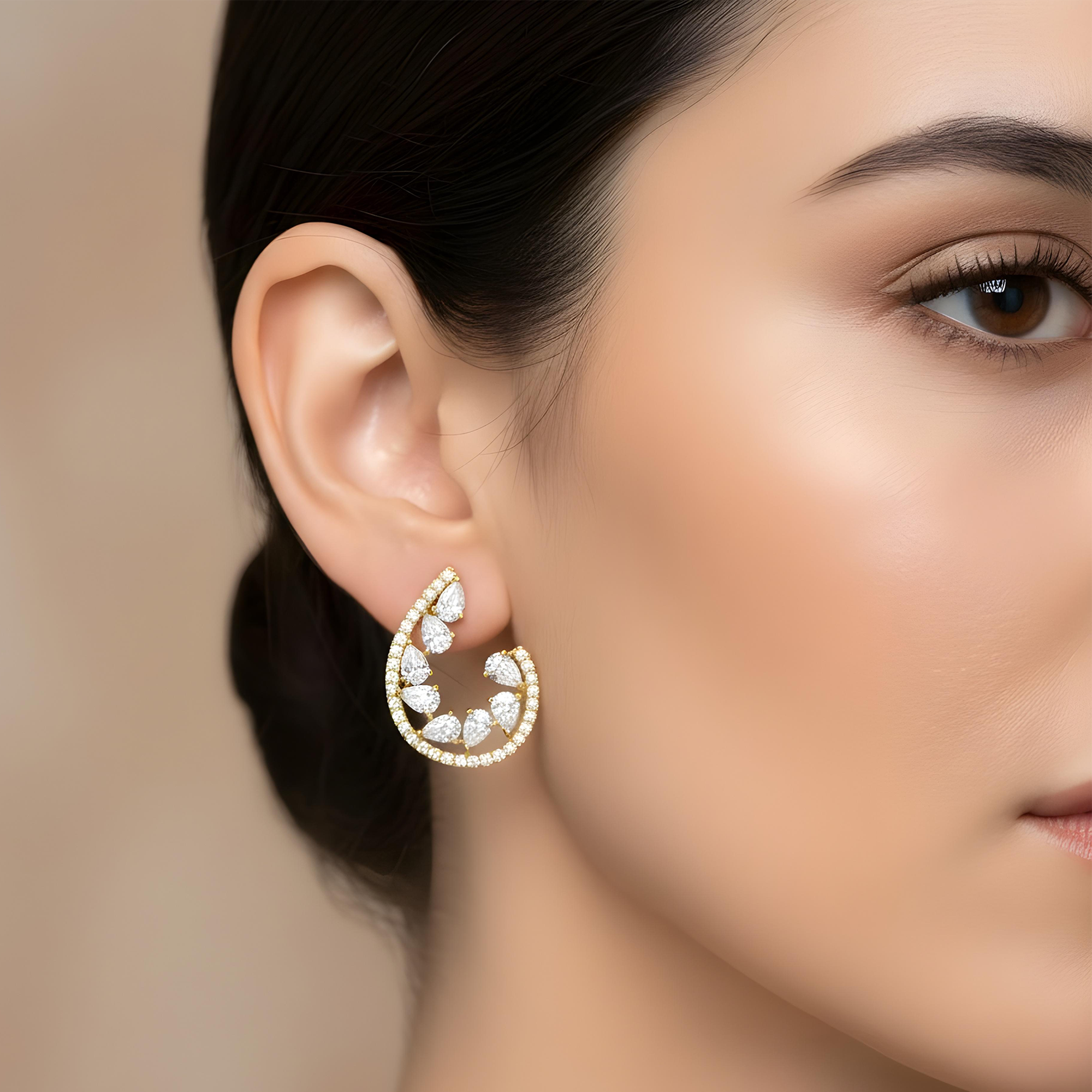 White Gold Pear & Round Diamond Drop Earrings 3.69ct