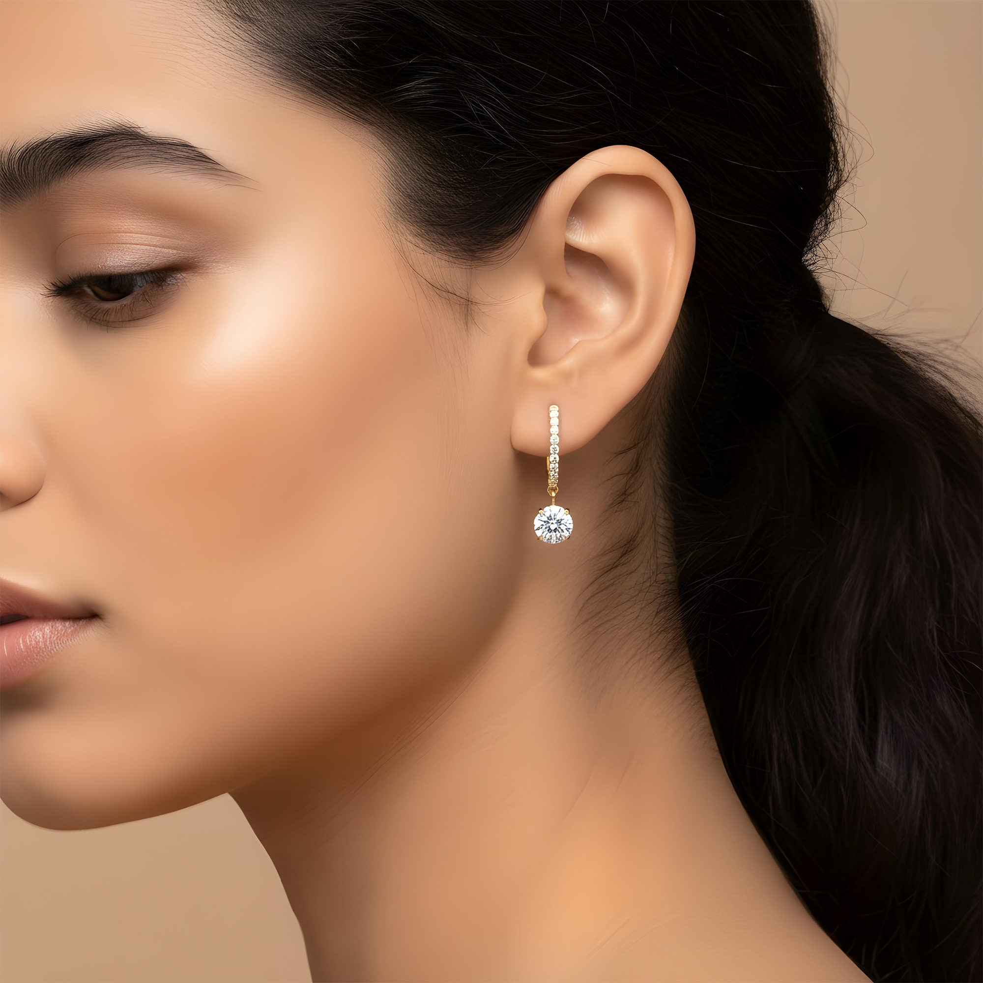 White Gold Round Diamond Drop Earrings 1.58ctw