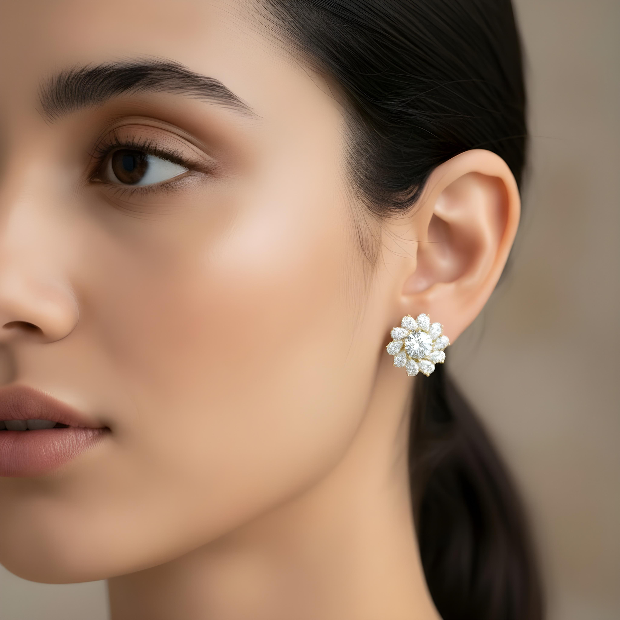 White Gold Round & Pear Cut Diamond Stud Earrings 3.85ctw