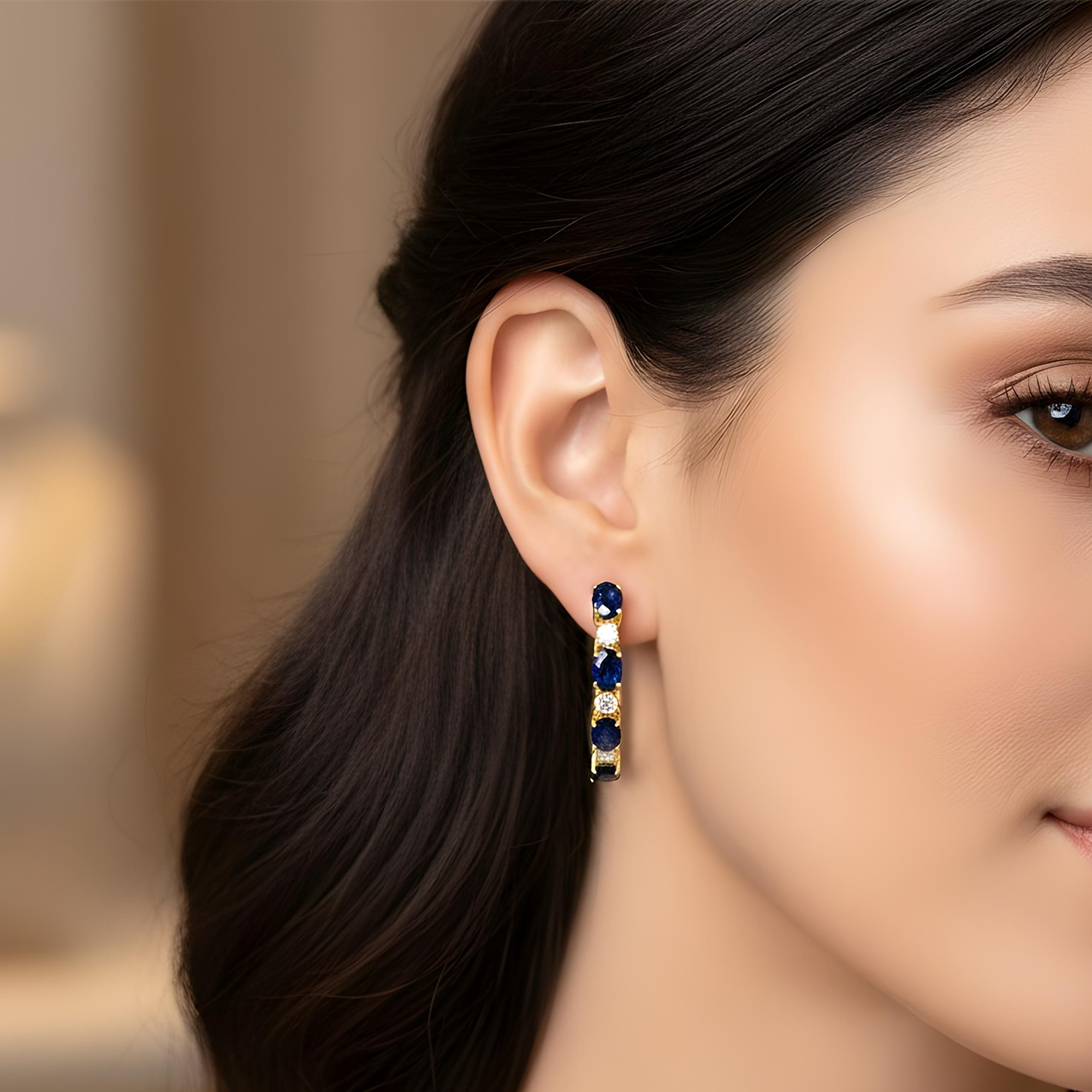 White Gold Oval Cut Sapphire & Round Cut Diamond Hoop Earrings 20.59ctw