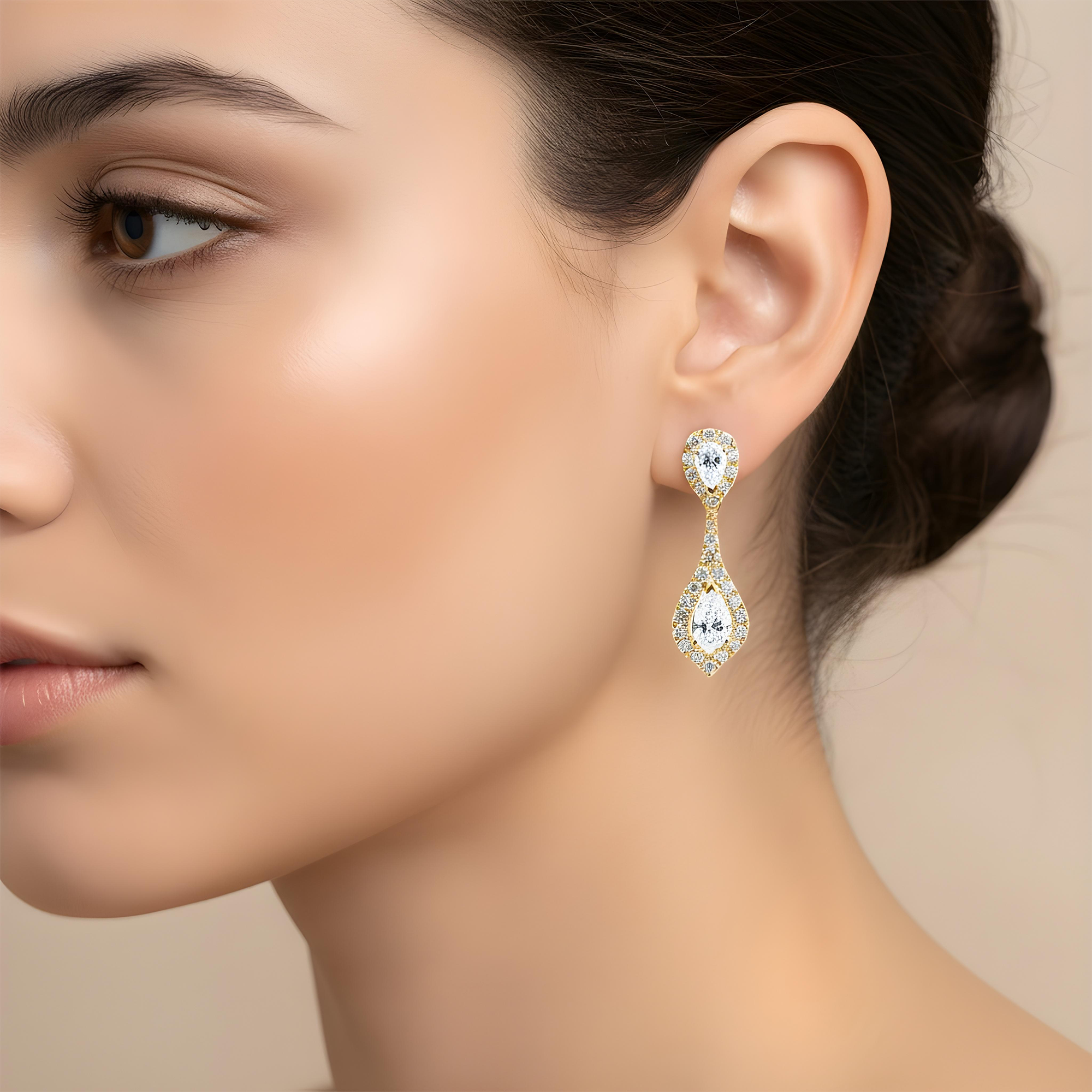 White Gold Round & Pear Cut Diamond Drop Earrings 1.64ctw