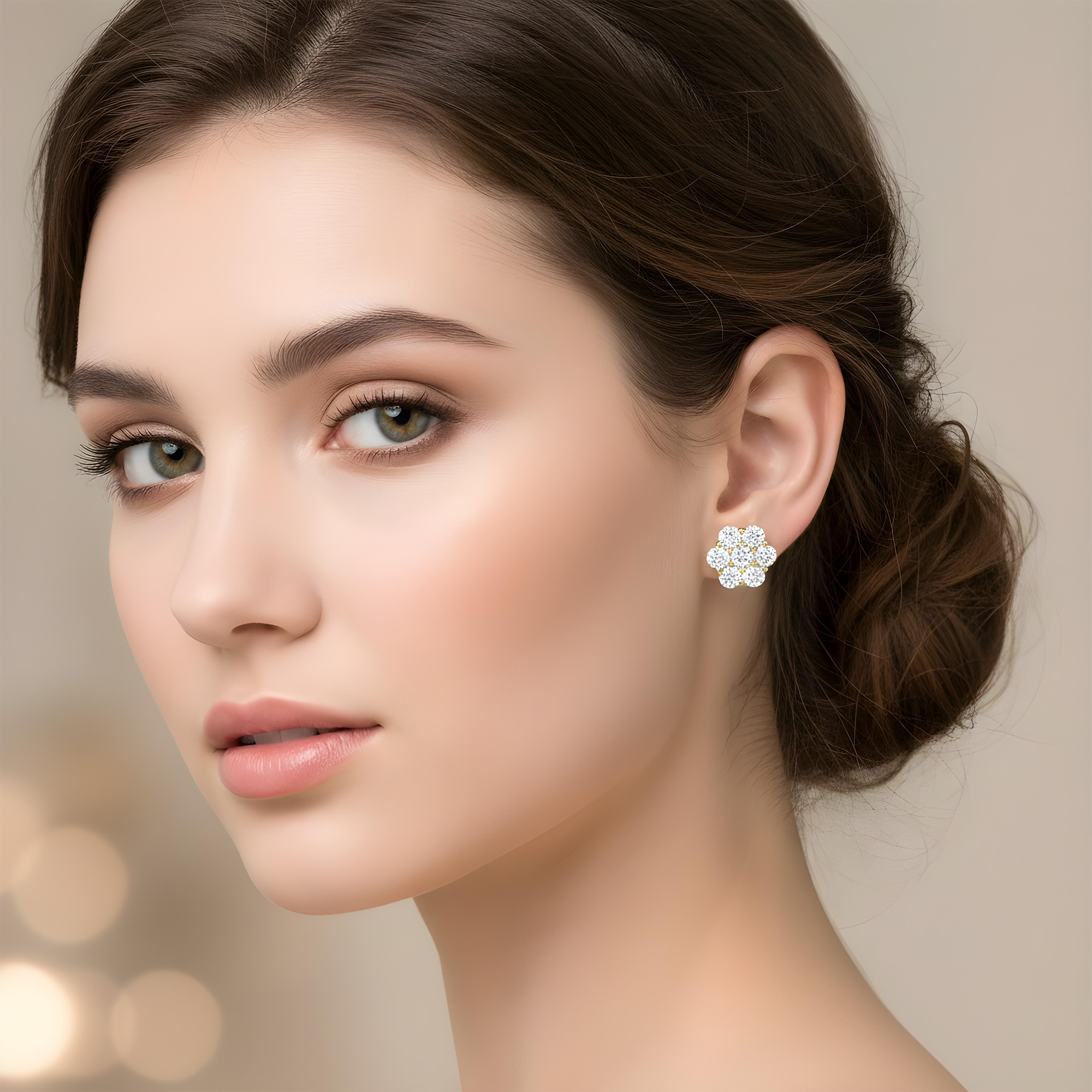 White Gold Round Diamond Cluster Stud Earrings 2.50ct