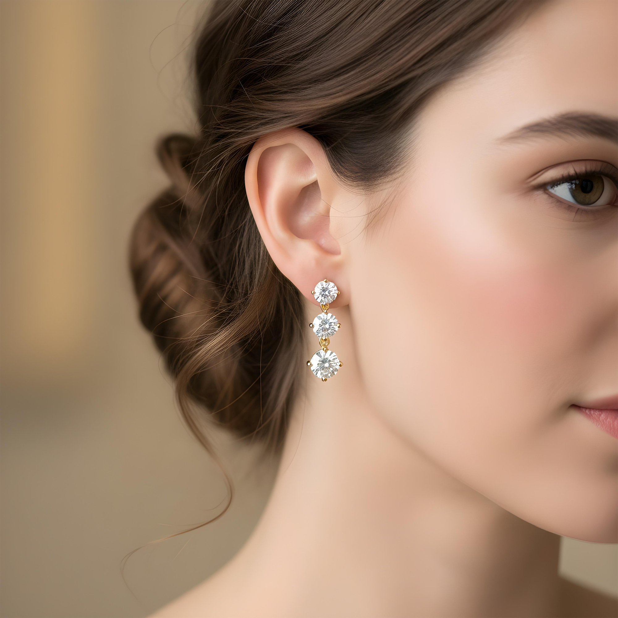 White Gold Round Diamond Drop Earrings 2.10ctw