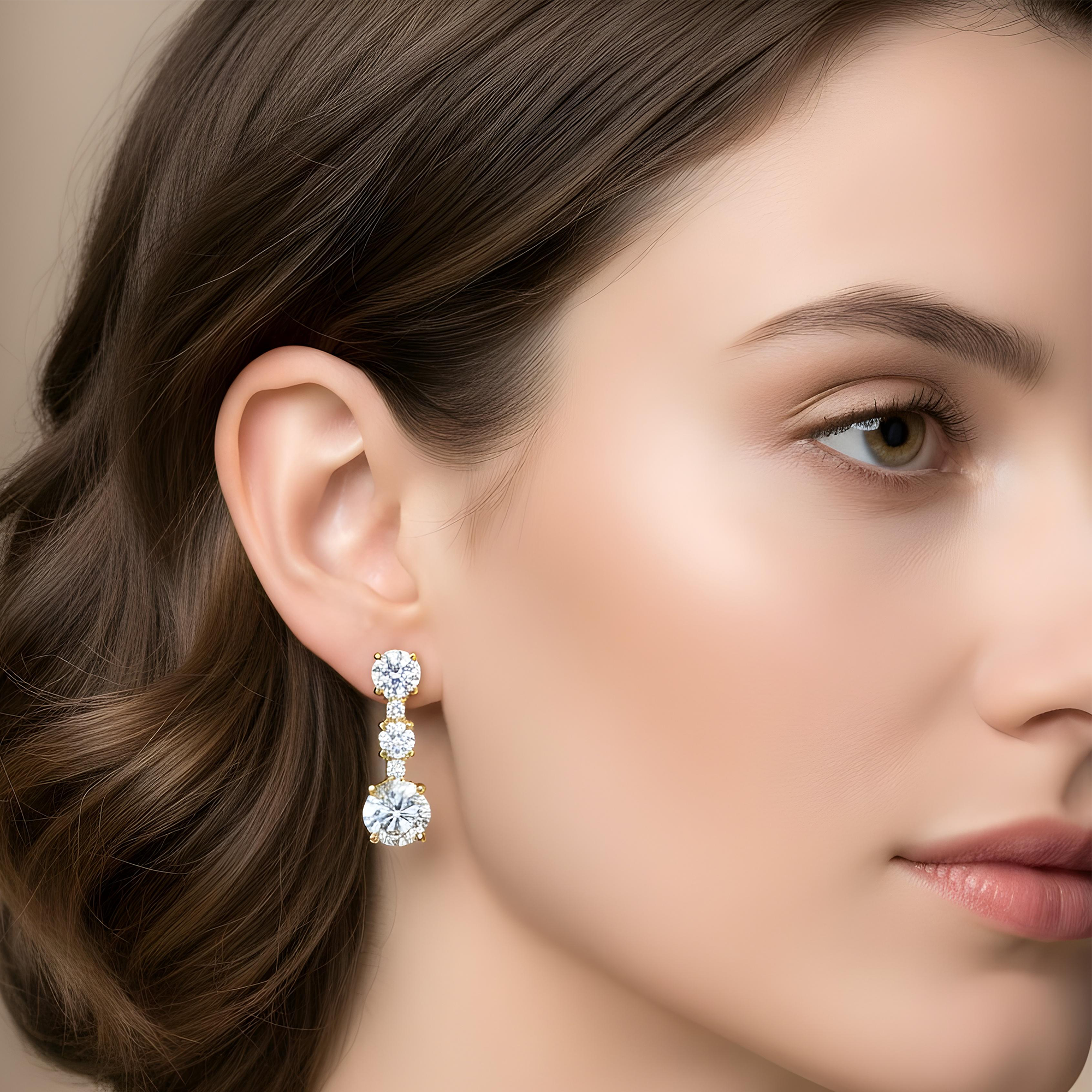 White Gold Round Diamond Drop Earrings 3.07ctw