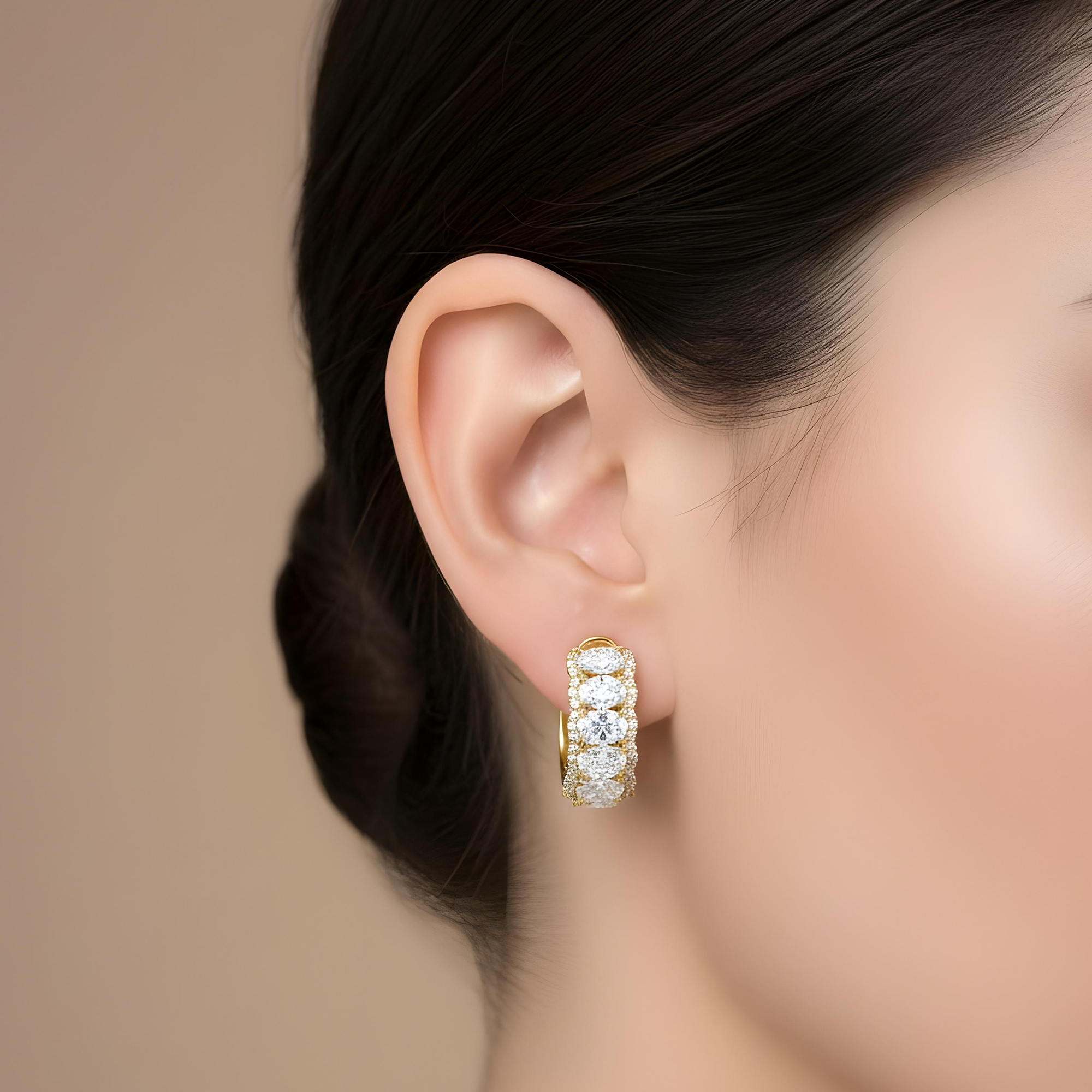 White Gold Round & Oval Cut Diamond Hoop Earrings 9.01ctw