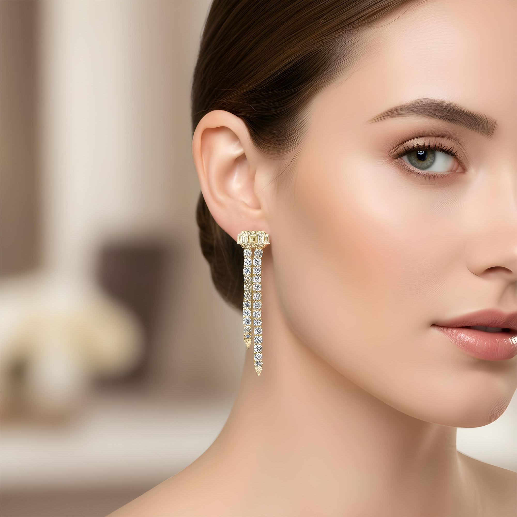 White Gold Emerald Cut & Round Diamond Drop Earrings 10.35ctw