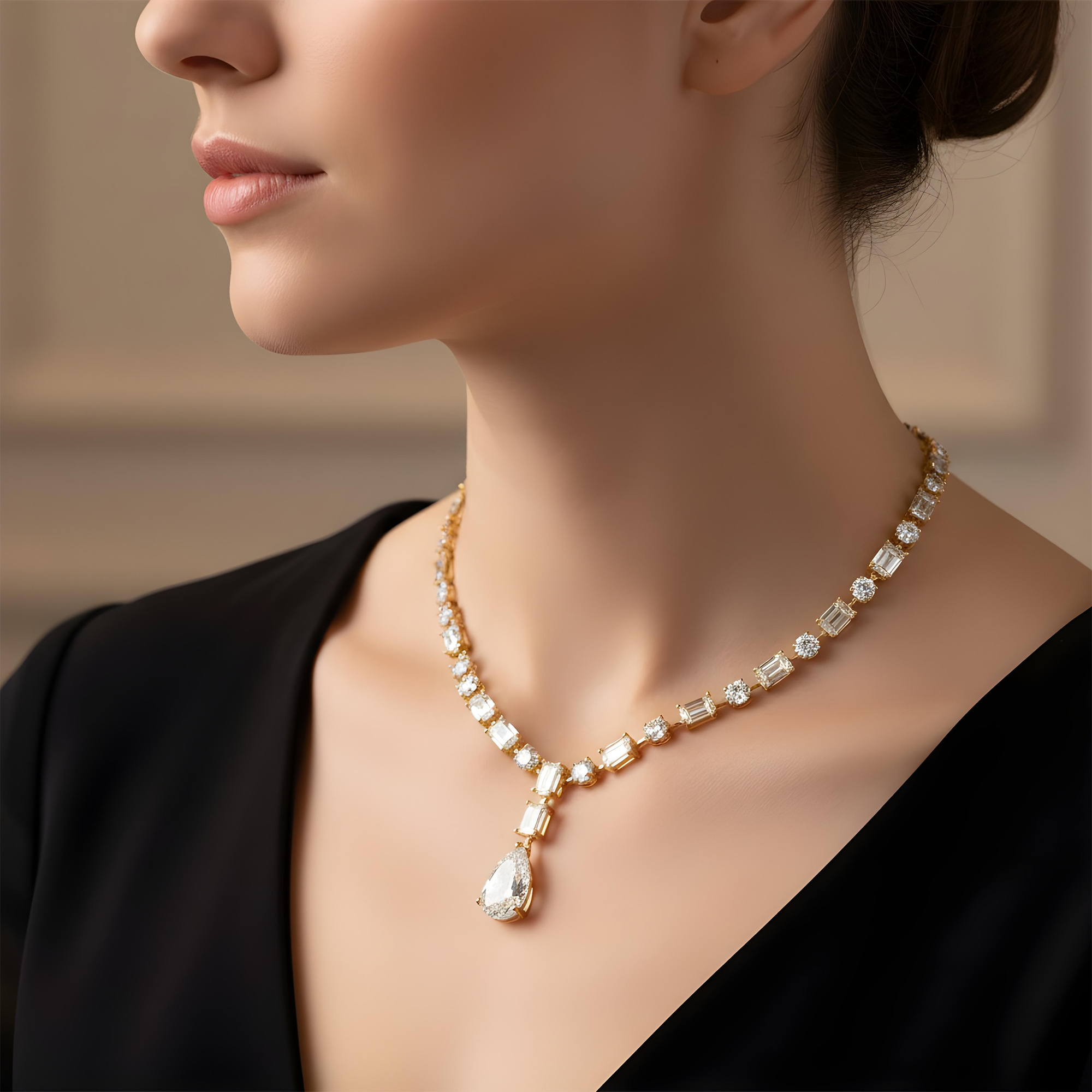 IGI 18K White Gold Multi Cut Diamond Satellite Drop Necklace 51.99ct