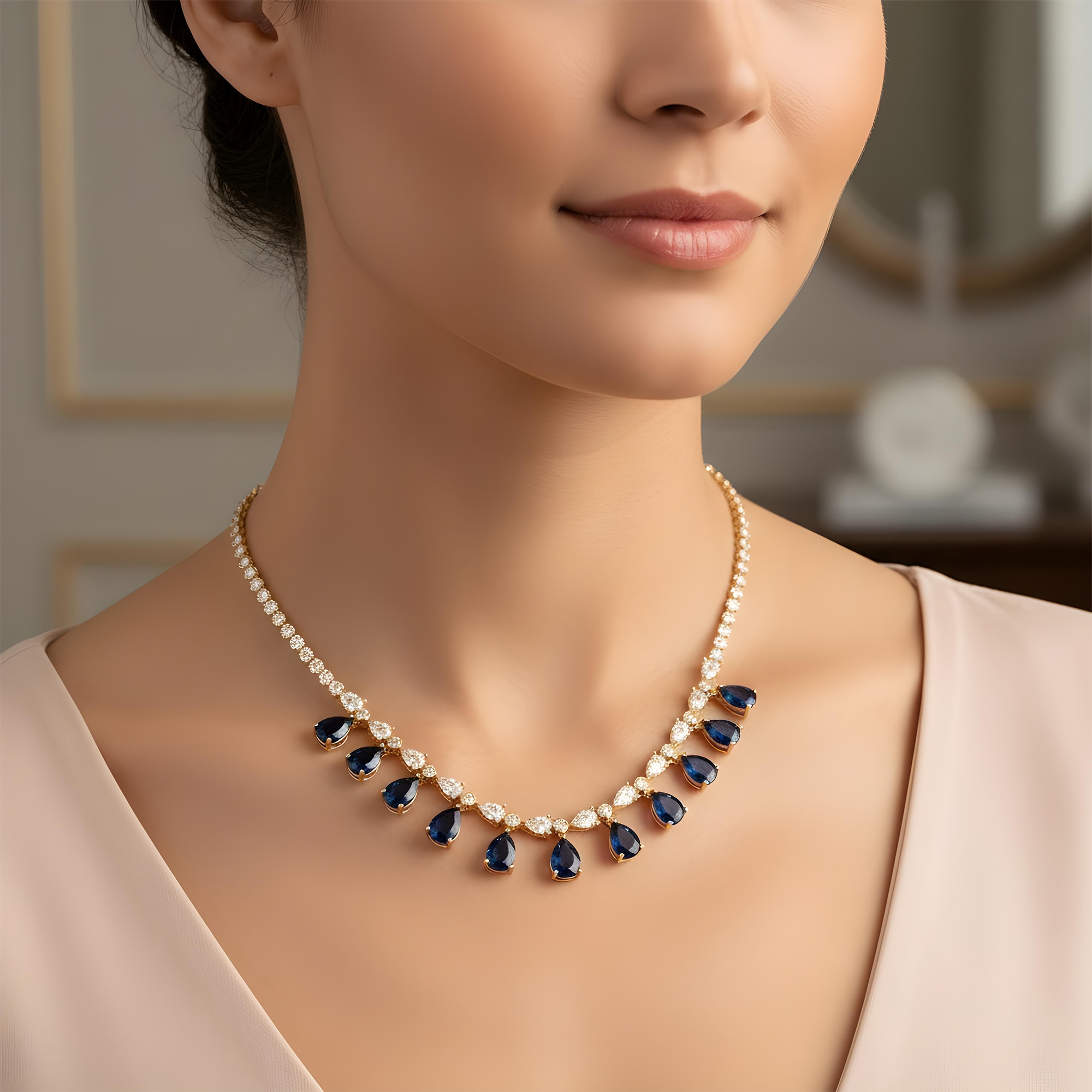 White Gold Pear Cut Sapphire & Diamond Necklace 13.18ct