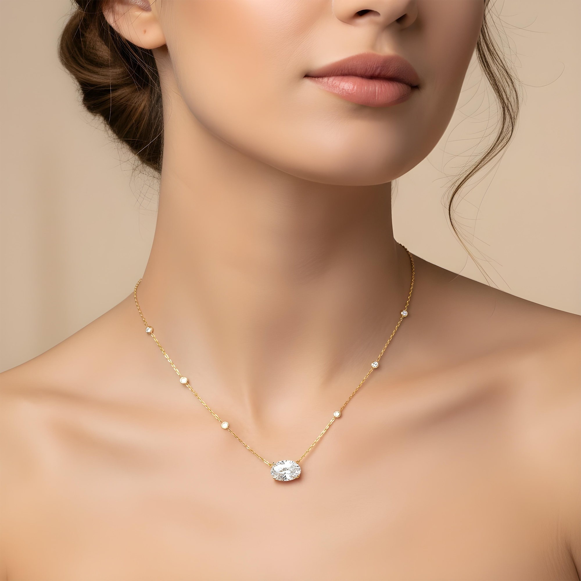 IGI 18K White Gold Oval Cut Diamond Necklace 5.43ctw