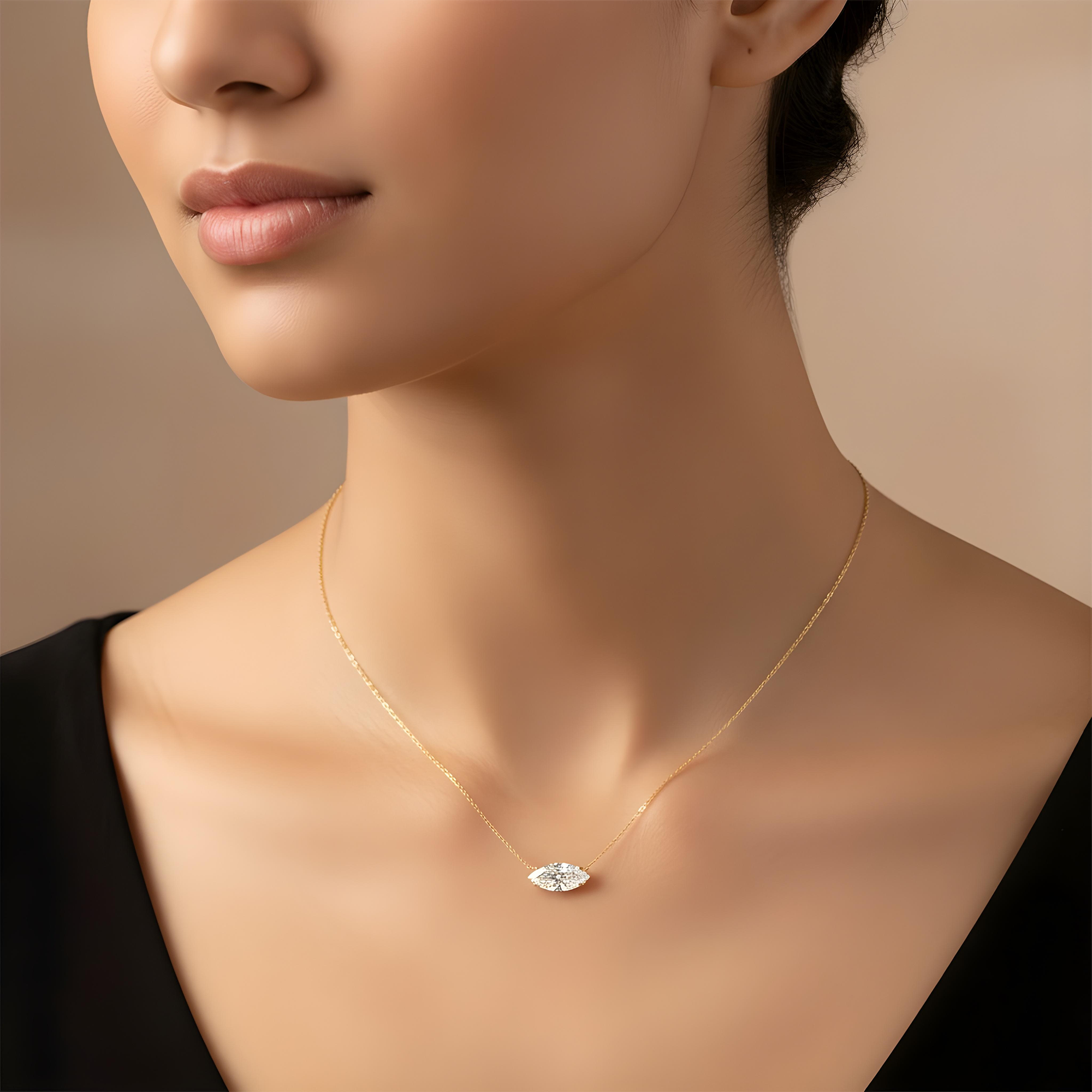 IGI 18K White Gold Marquise Cut Diamond Necklace 2.92ct