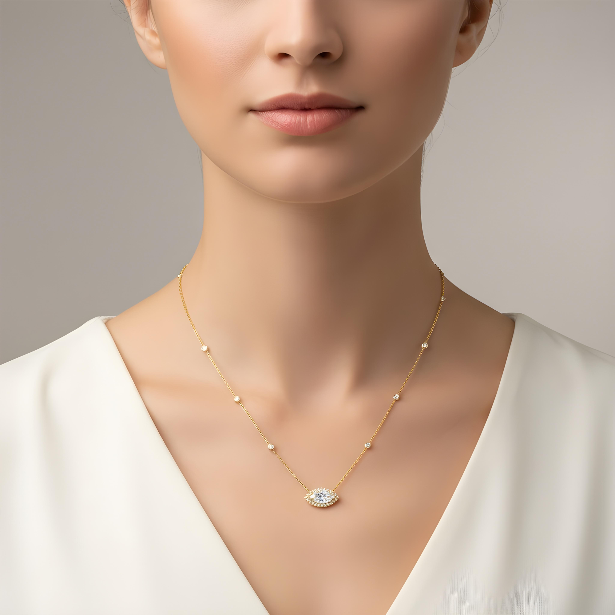 IGI 18K White Gold Round & Marquise Diamond Necklace 3.32ct