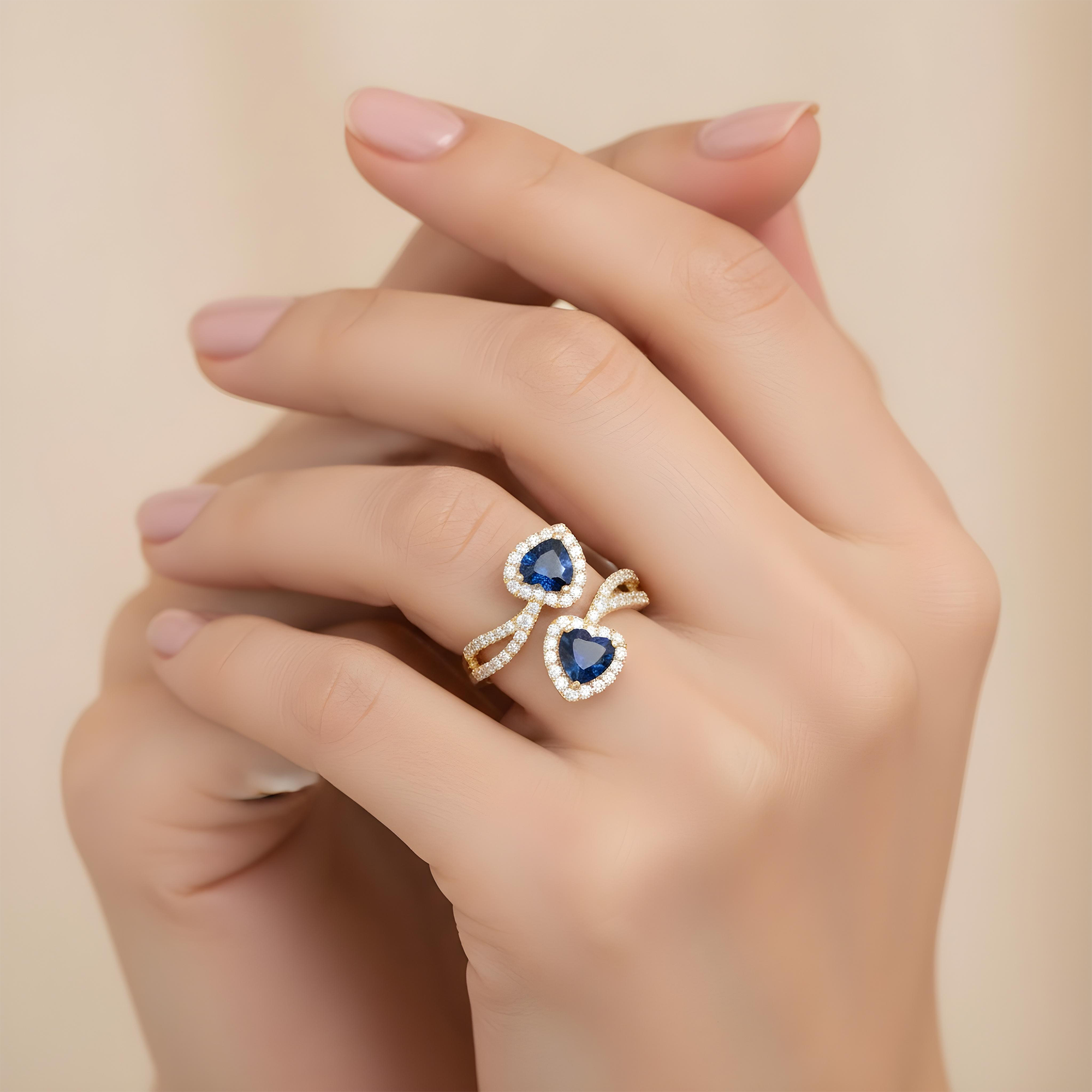 White Gold Heart Cut Sapphire & Round Diamond Ring