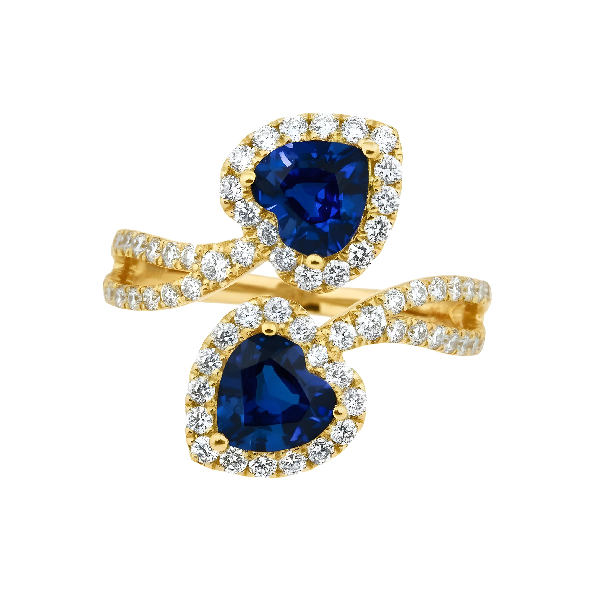 White Gold Heart Cut Sapphire & Round Diamond Ring