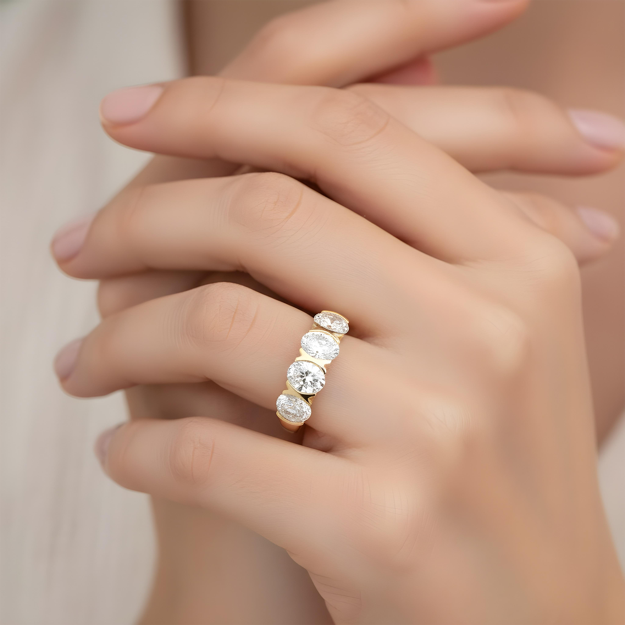 White Gold Oval Cut Diamond Half Eternity Ring 2.22ct