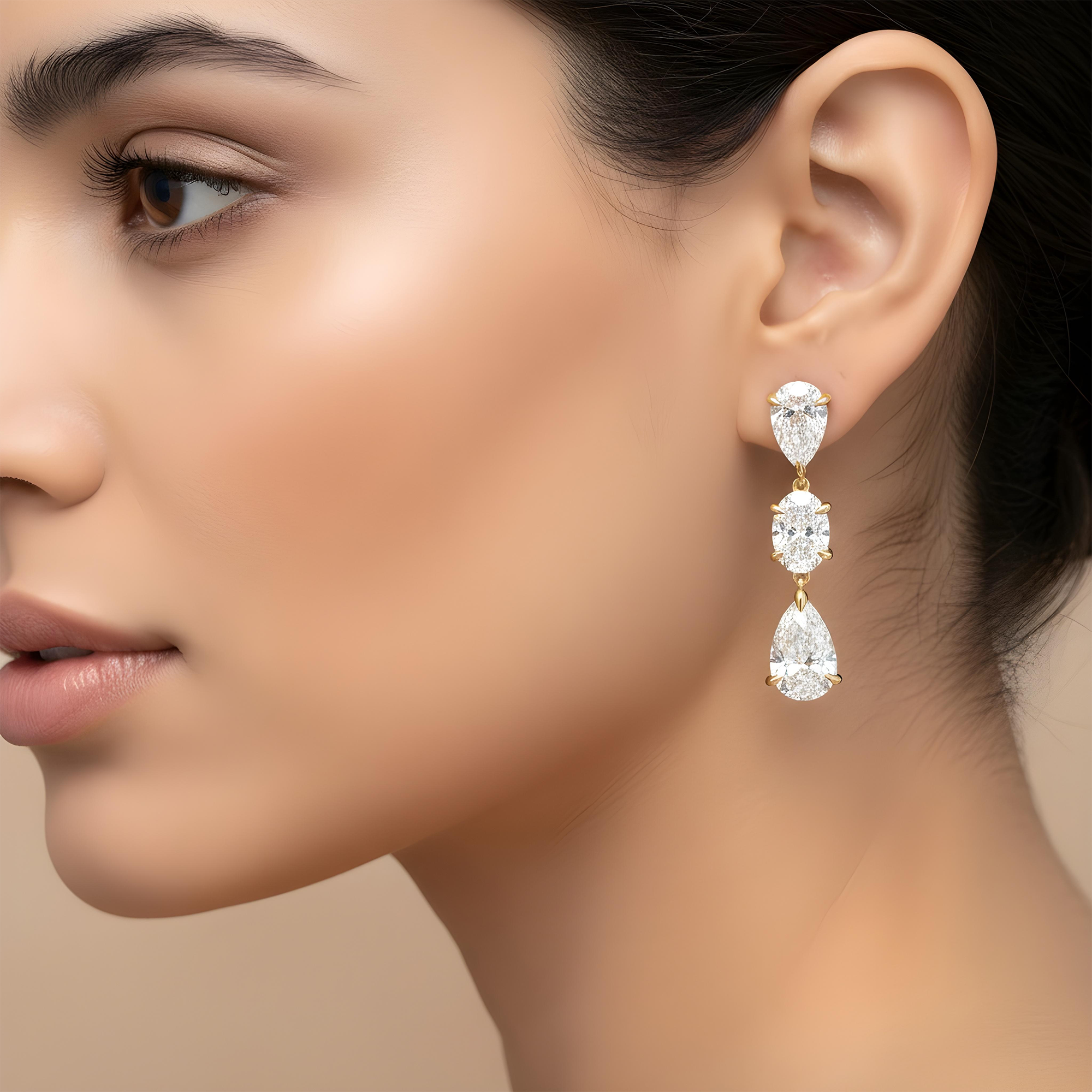 14K White Gold Pear & Oval Cut Diamond Drop Earrings 7.30ctw