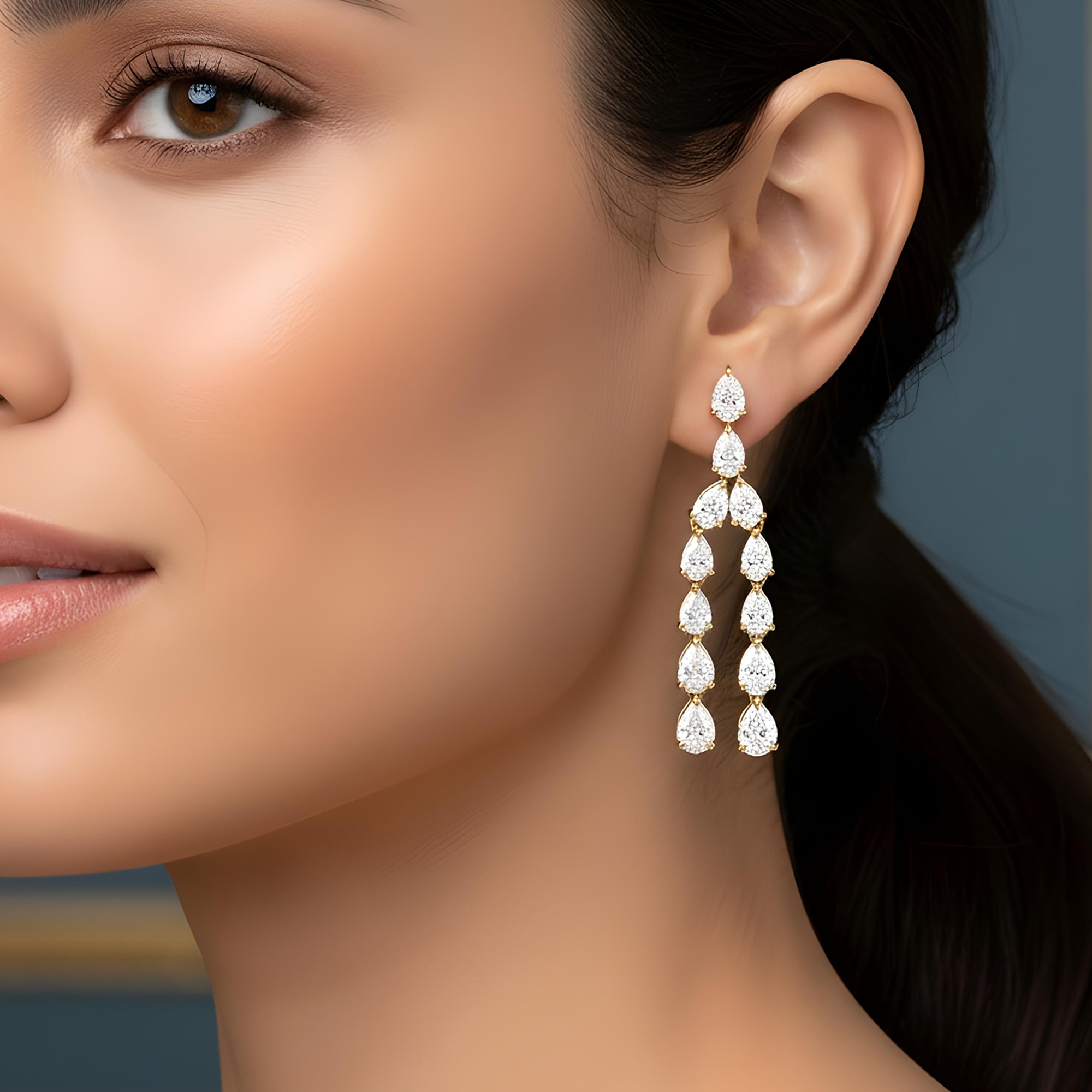 14K White Gold Two-Teir Pear Cut Diamond Drop Earrings 7.47ctw