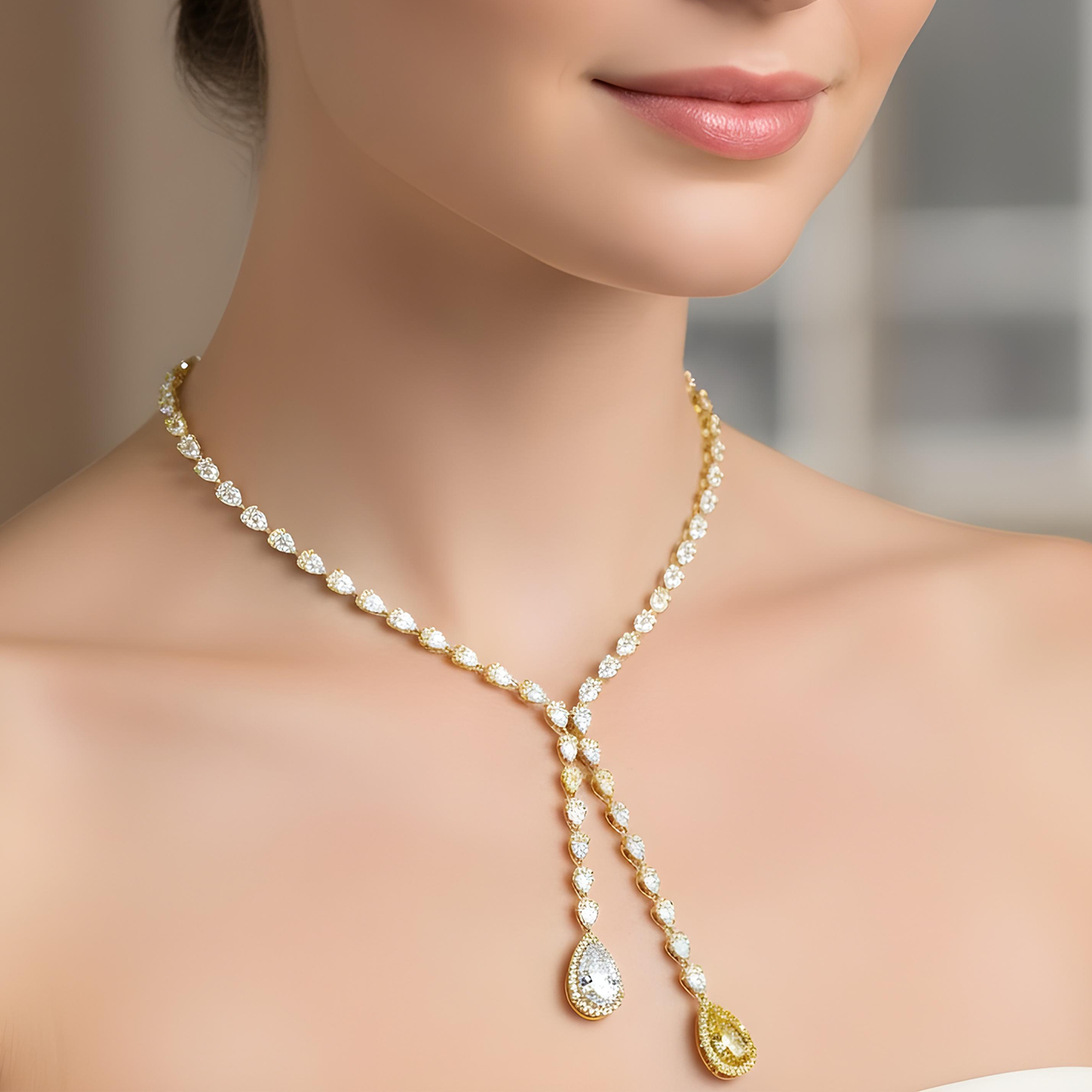 IGI 18K White Gold Pear Cut FIY Diamond Drop Necklace 41.84ct