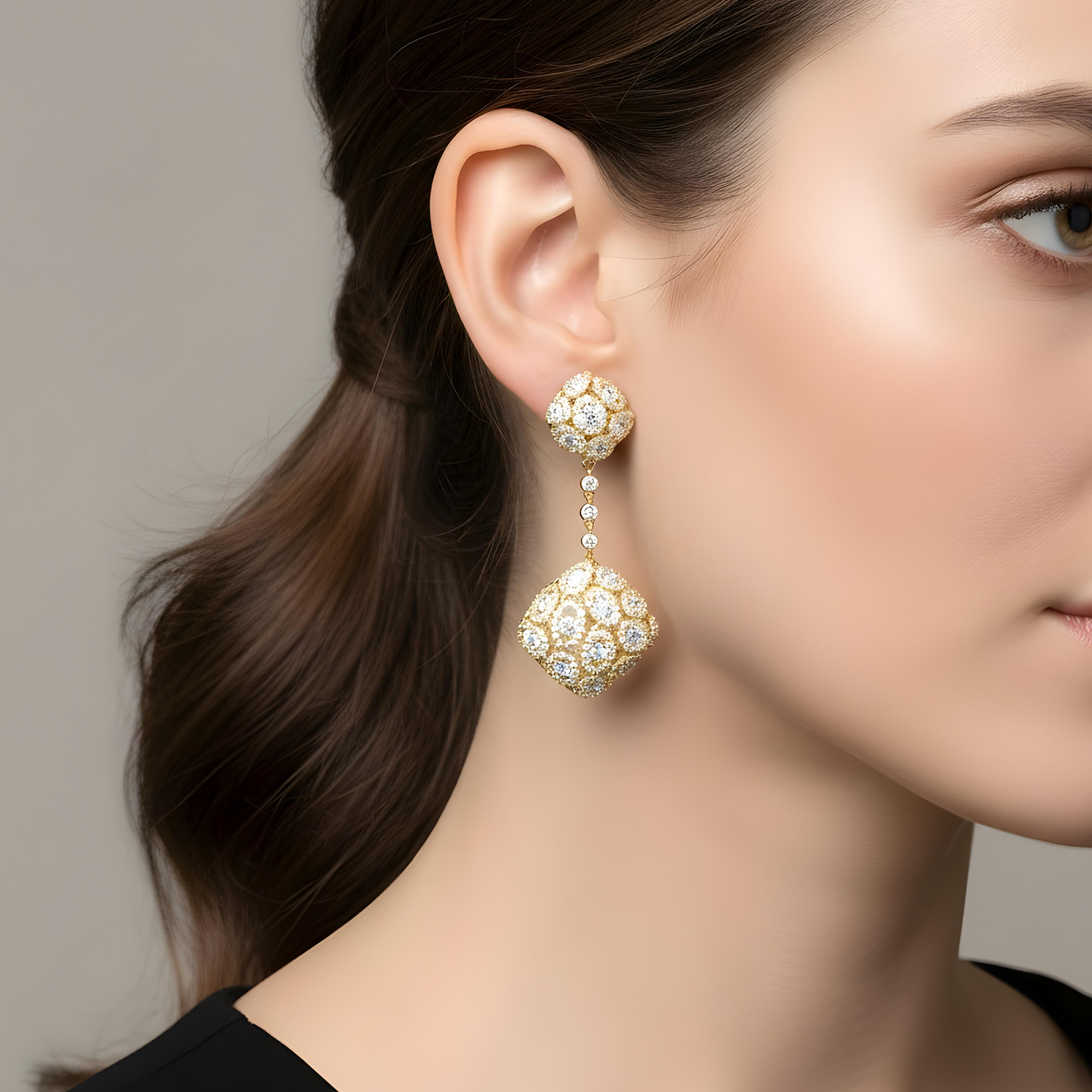 18K White Gold Detailed Diamond Drop Earrings 12.29ctw