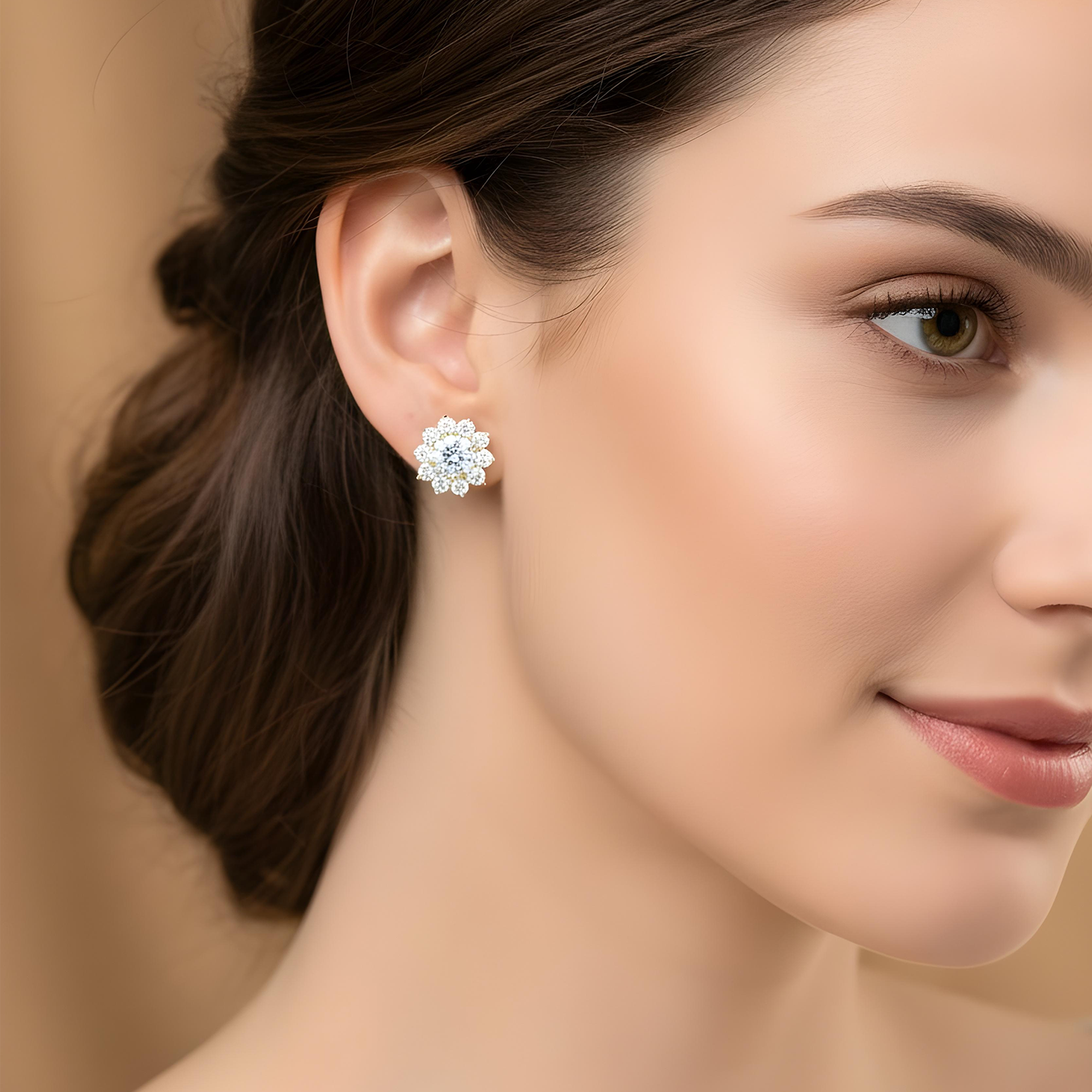 IGI 18K White Gold Round Diamond Sun Stud Earrings 3.60ctw