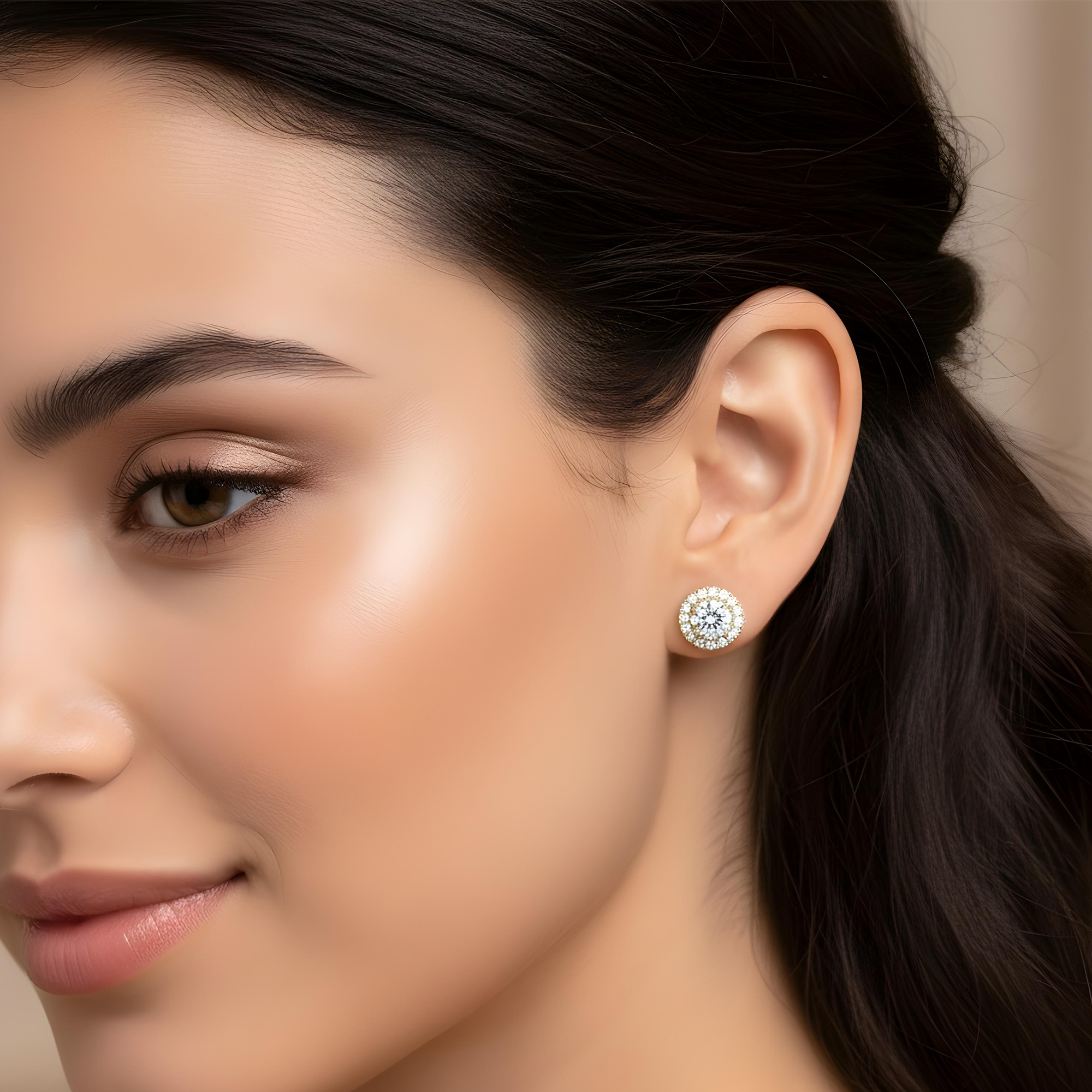18K White Gold Round Diamond Studs w/ Halo 2.78ctw