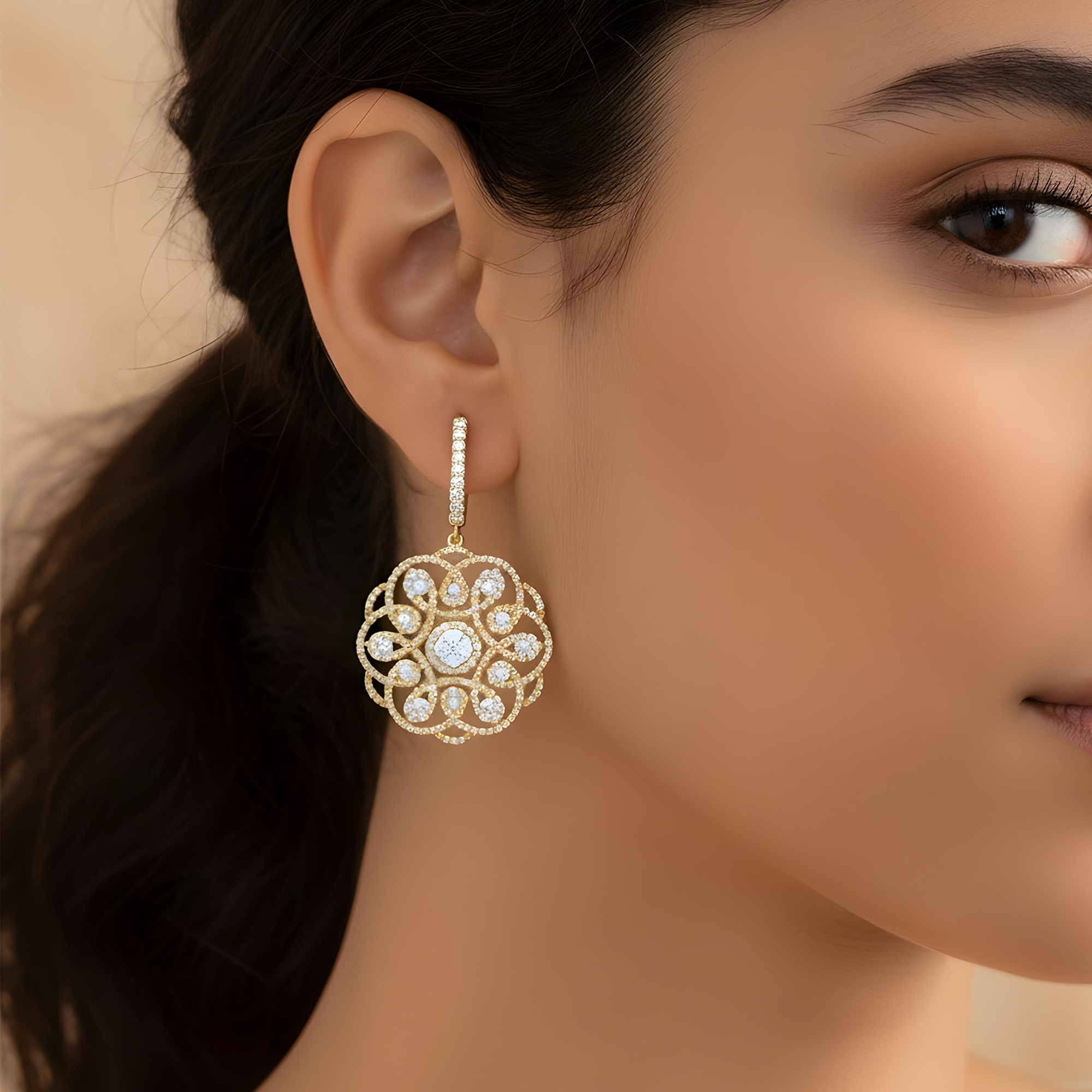 18K White Gold Eternal Garden Round Diamond Drop Earrings 2.42ctw