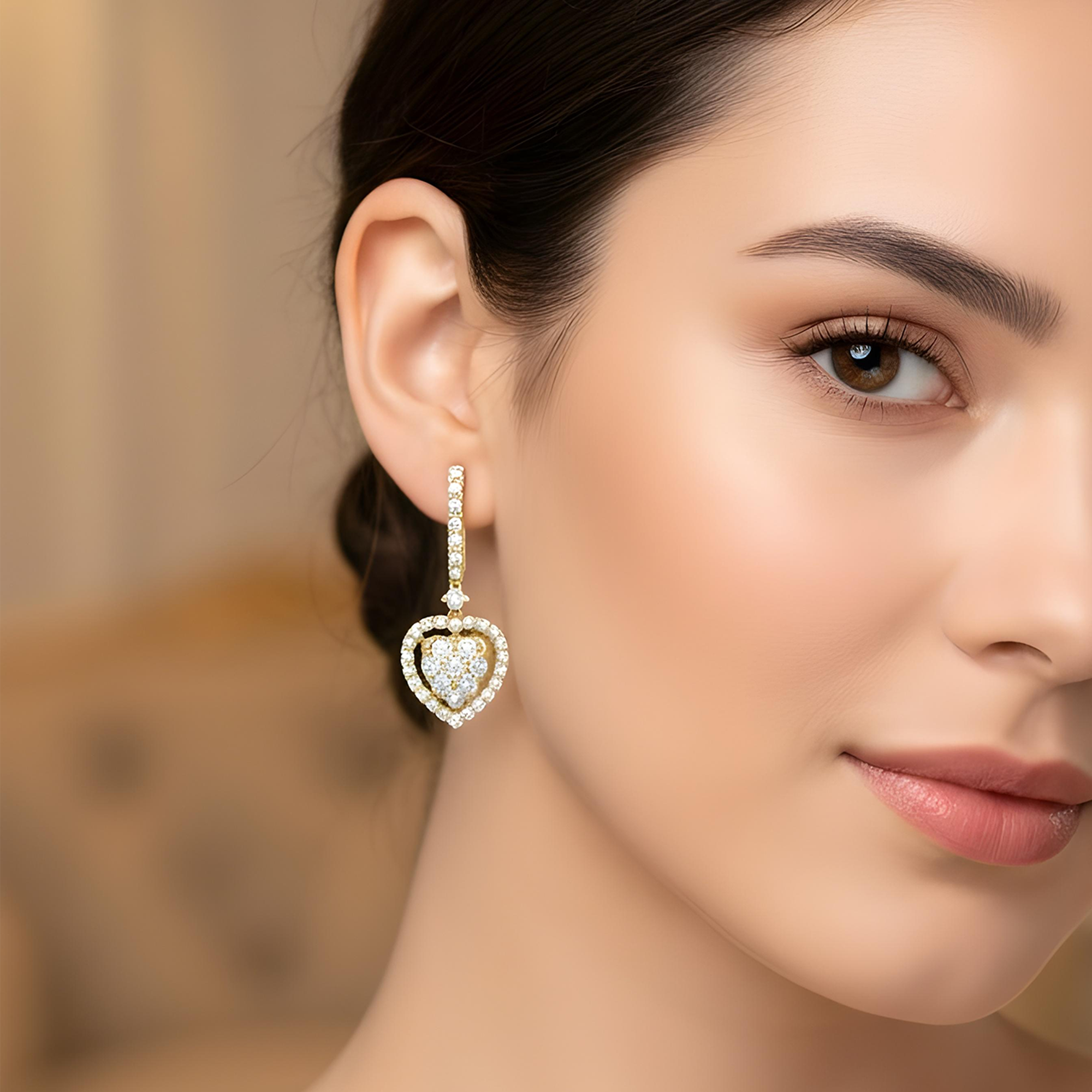 18K White Gold Round Diamond Heart Drop Earrings 1.82ctw