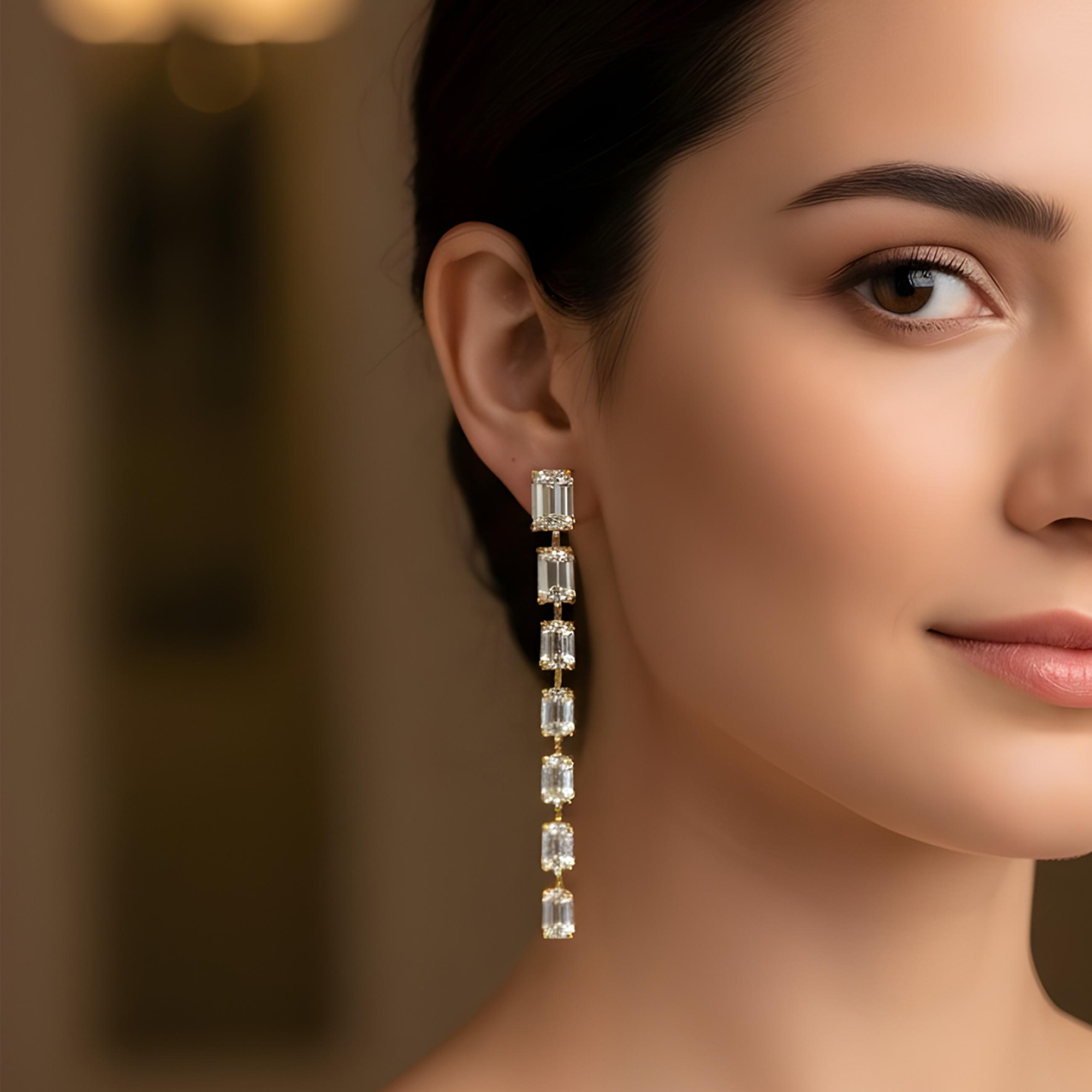 14K White Gold Emerald Cut Diamond Graduated Drop Earrings 13.54ctw
