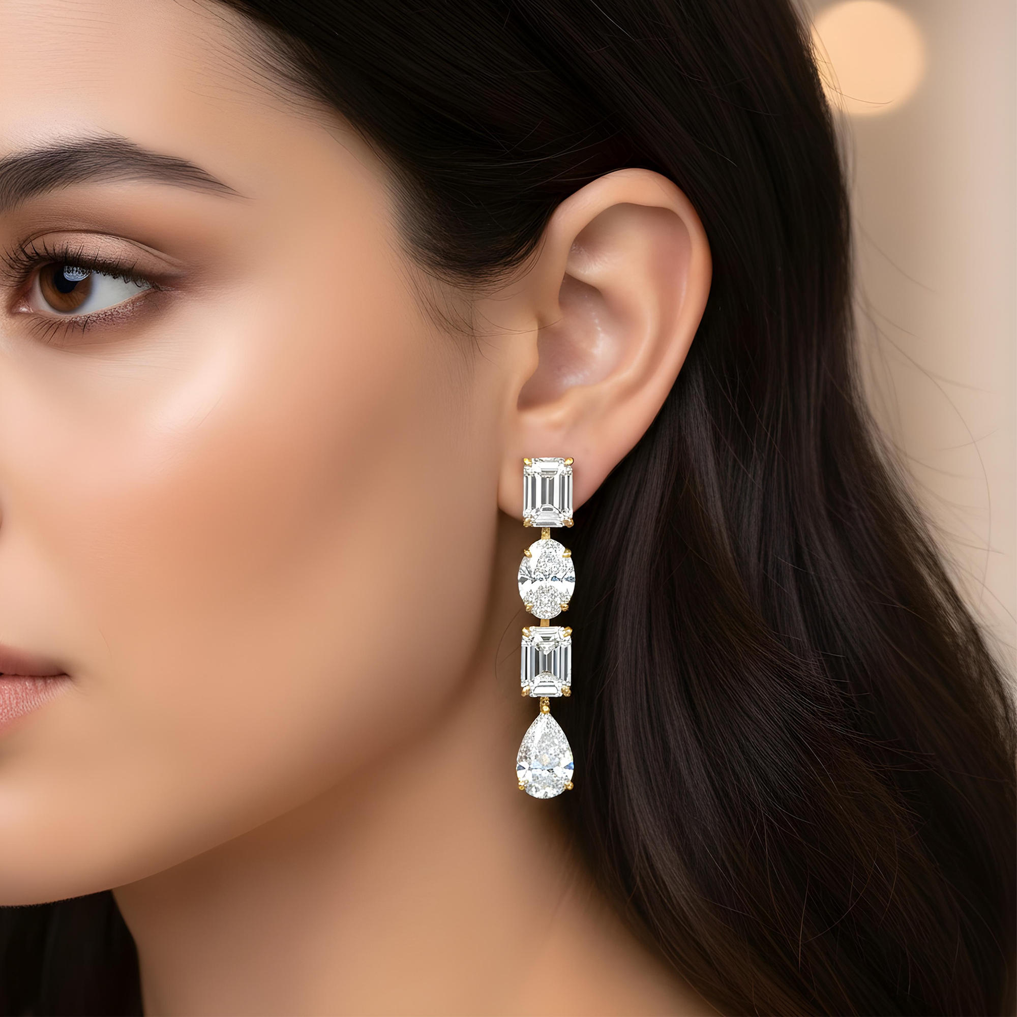 14K White Gold Multi Cut Diamond Drop Earrings 12.34ctw