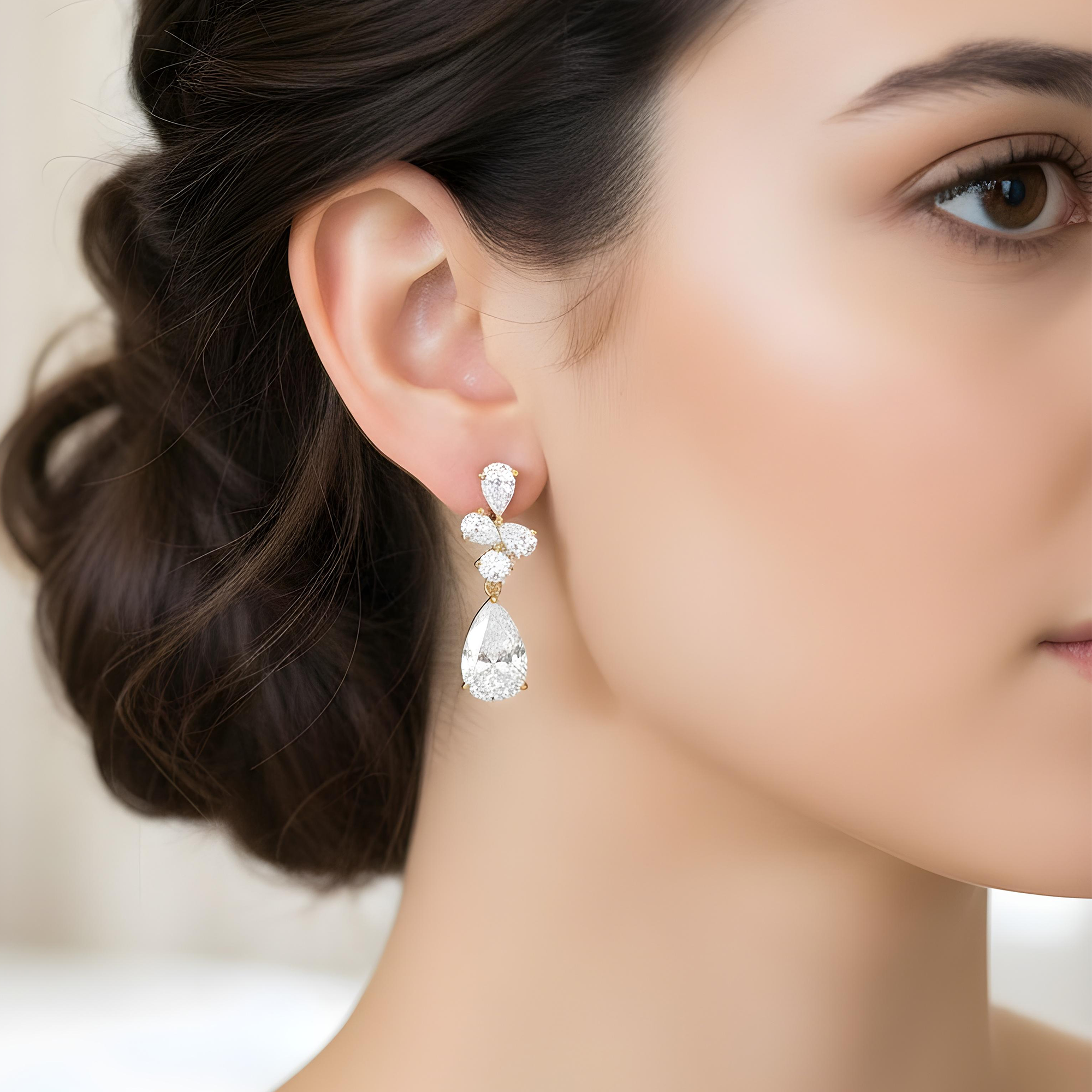 18K White Gold Pear & Round Cut Diamond Drop Earrings 14.34ctw