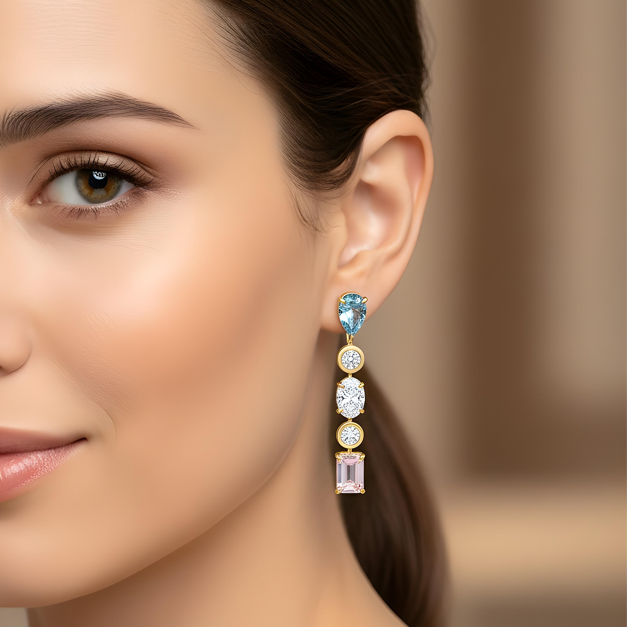 14K White Gold Fancy Blue & Pink Diamond Drop Earrings 8.24ctw