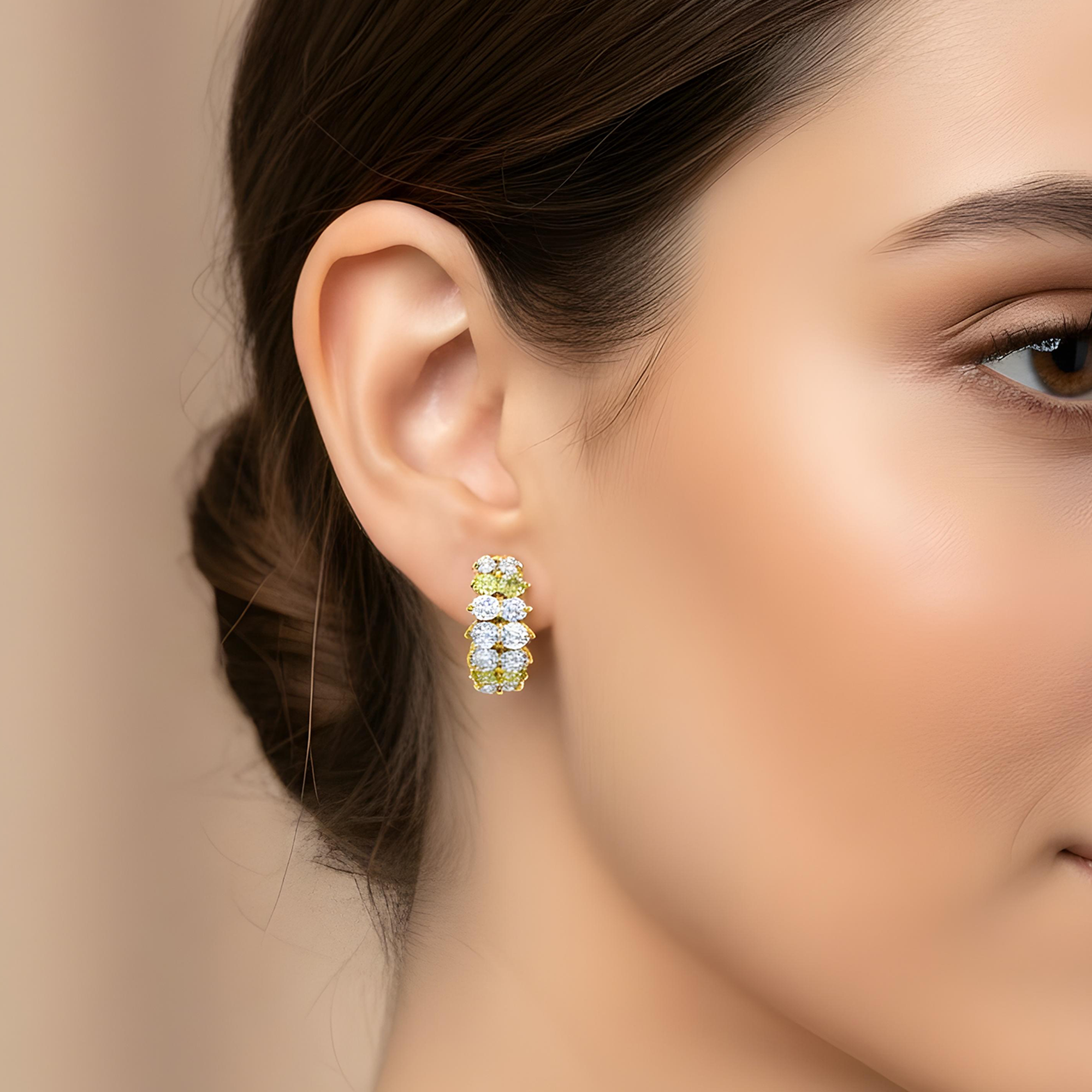 14K White Gold Canary Yellow Diamond Hoop Earrings 3.24ctw