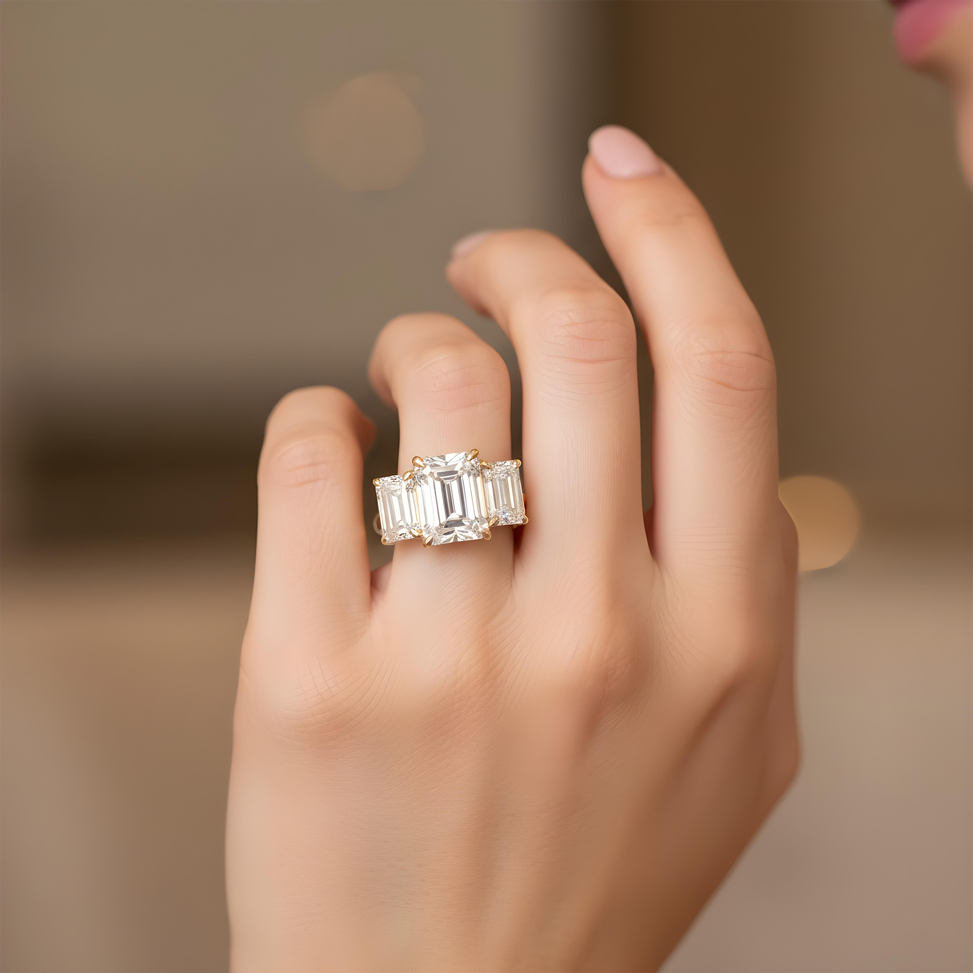 Platinum Triple Emerald Cut Diamond Engagement Ring 10.16ctw