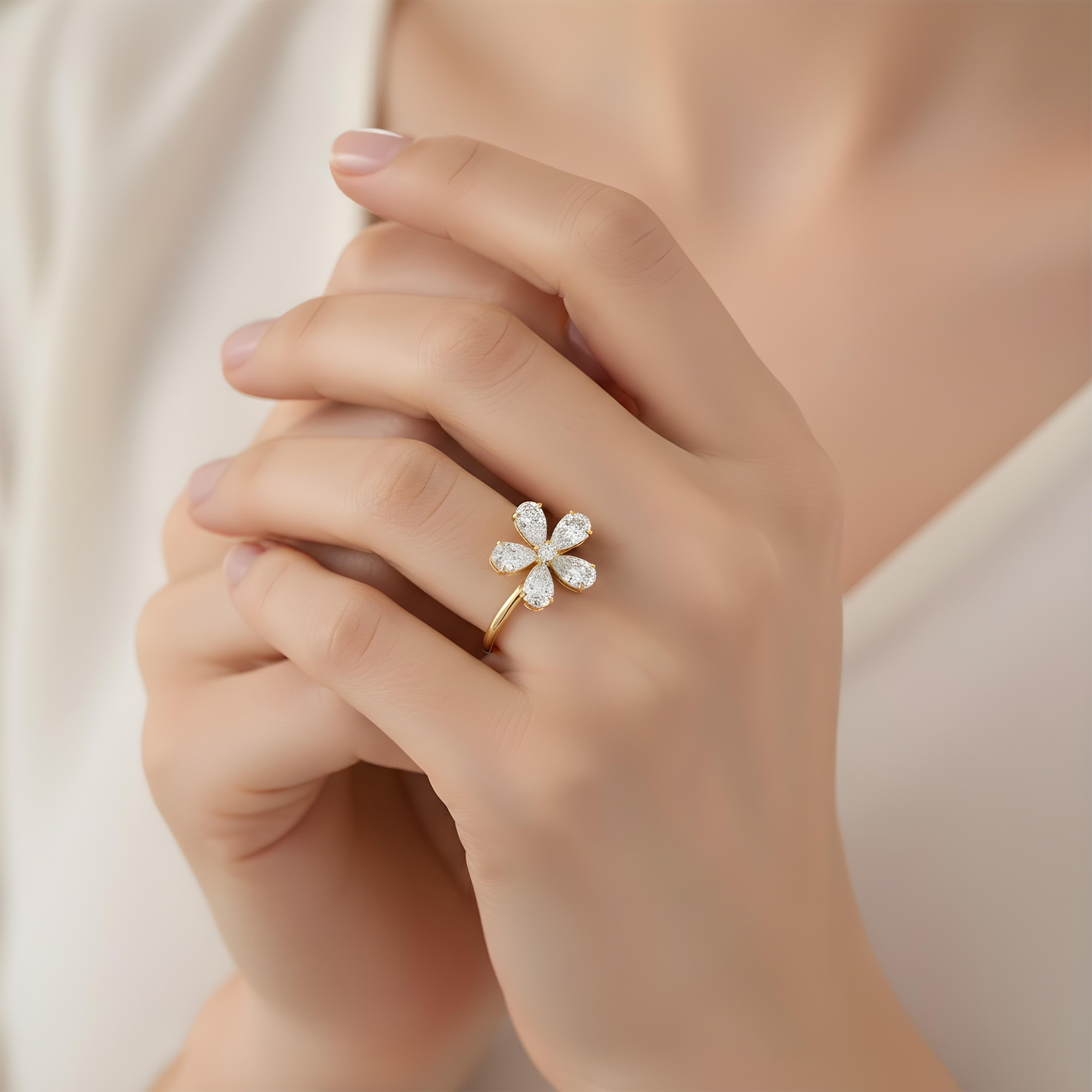 14K White Gold Pear Cut Diamond Flower Ring 5.33ct