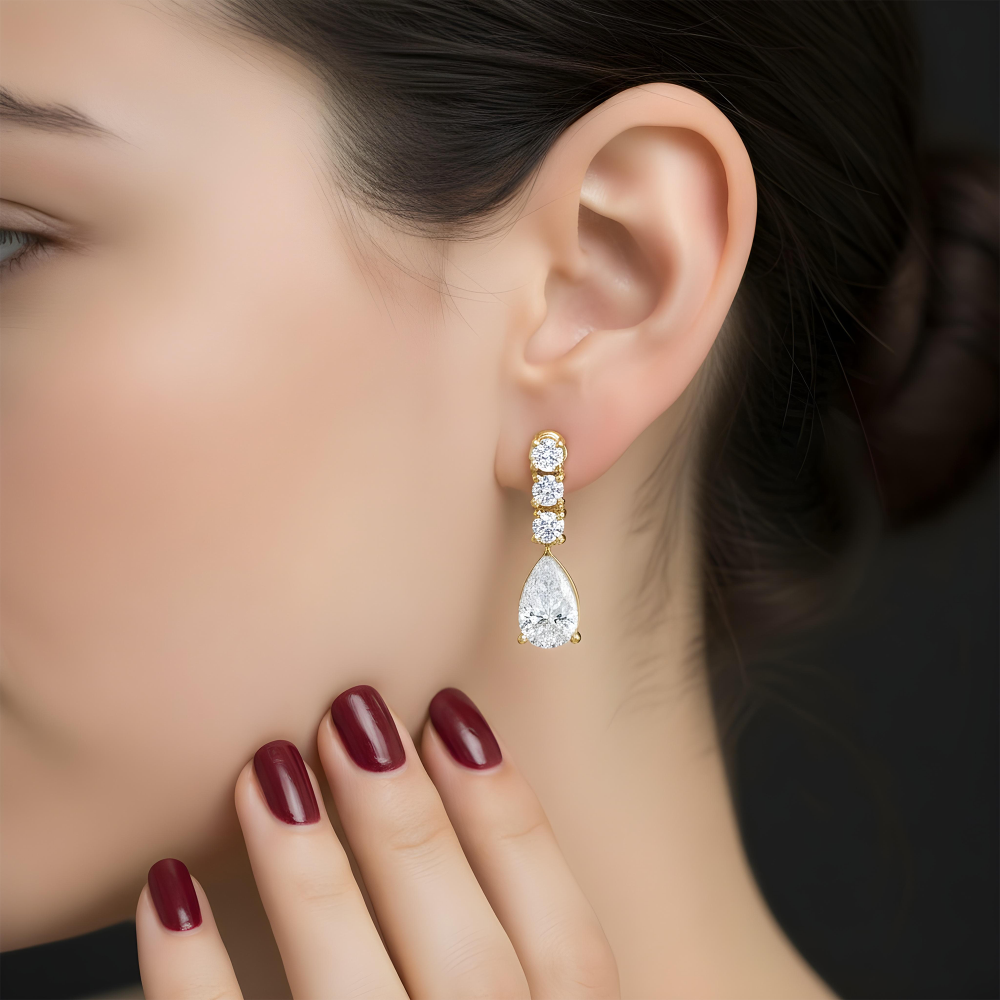 18K White Gold Pear & Round Diamond Drop Earrings 2.79ctw