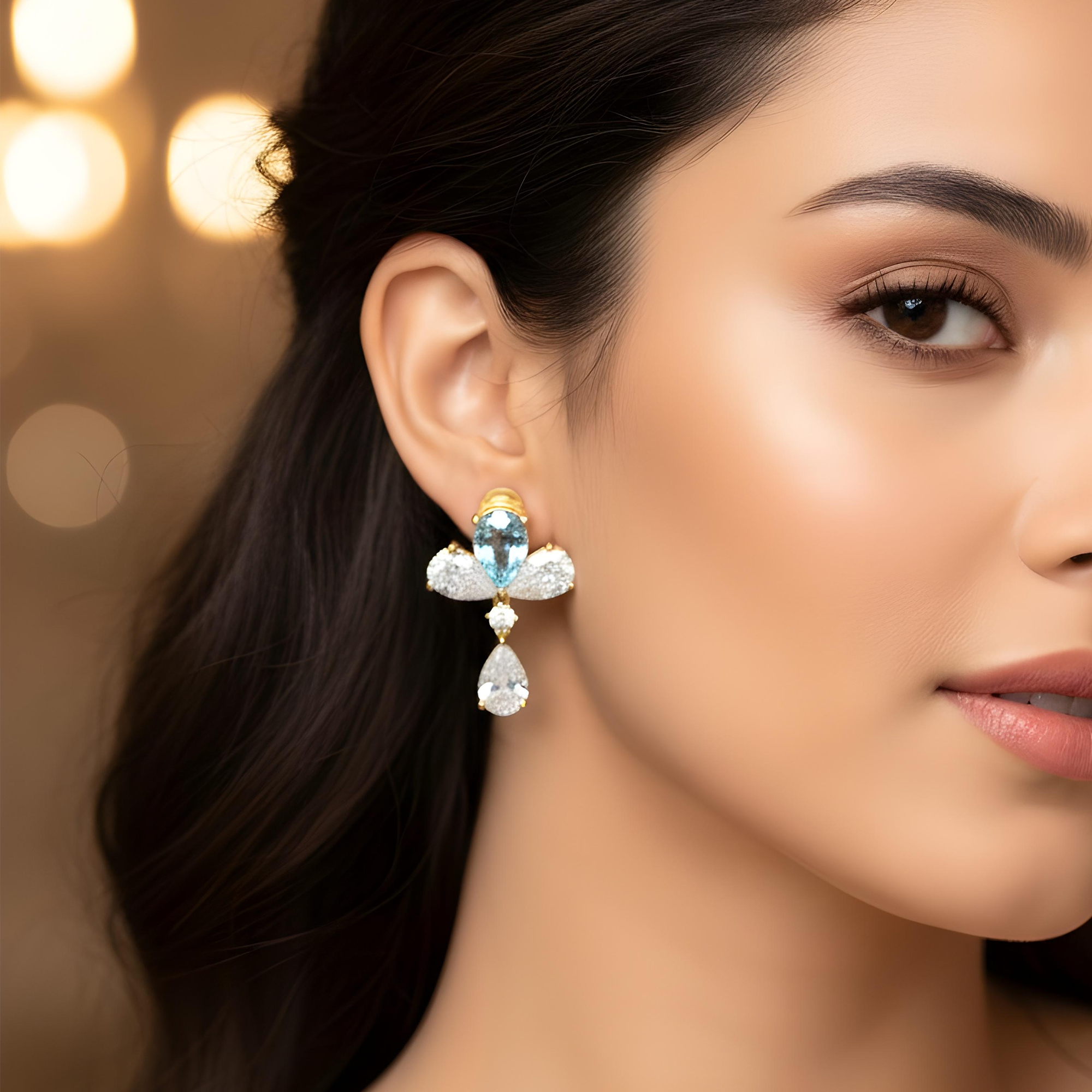 18K White Gold Pear Cut Fancy Vivid Blue Diamond Drop Earrings 9.06ctw