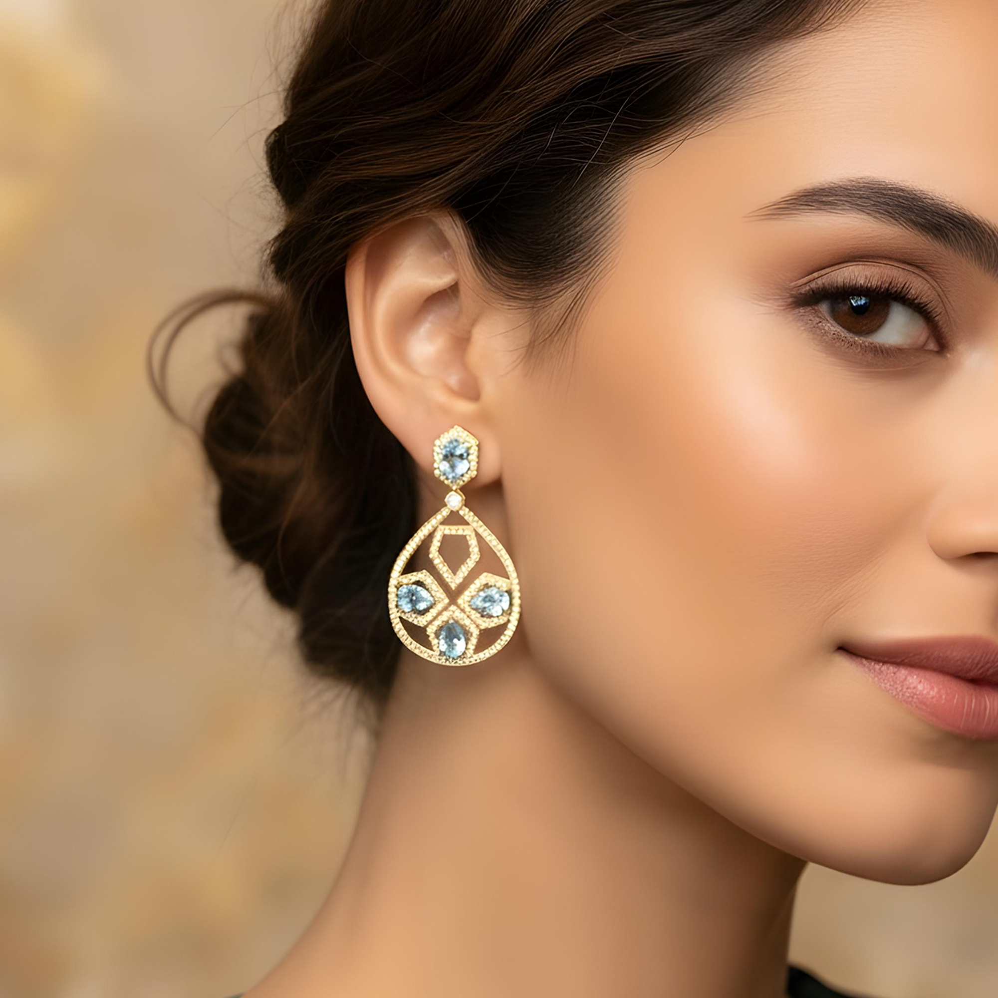 18K Two Tone Blue Diamond Geometric Drop Earrings 11.71ctw