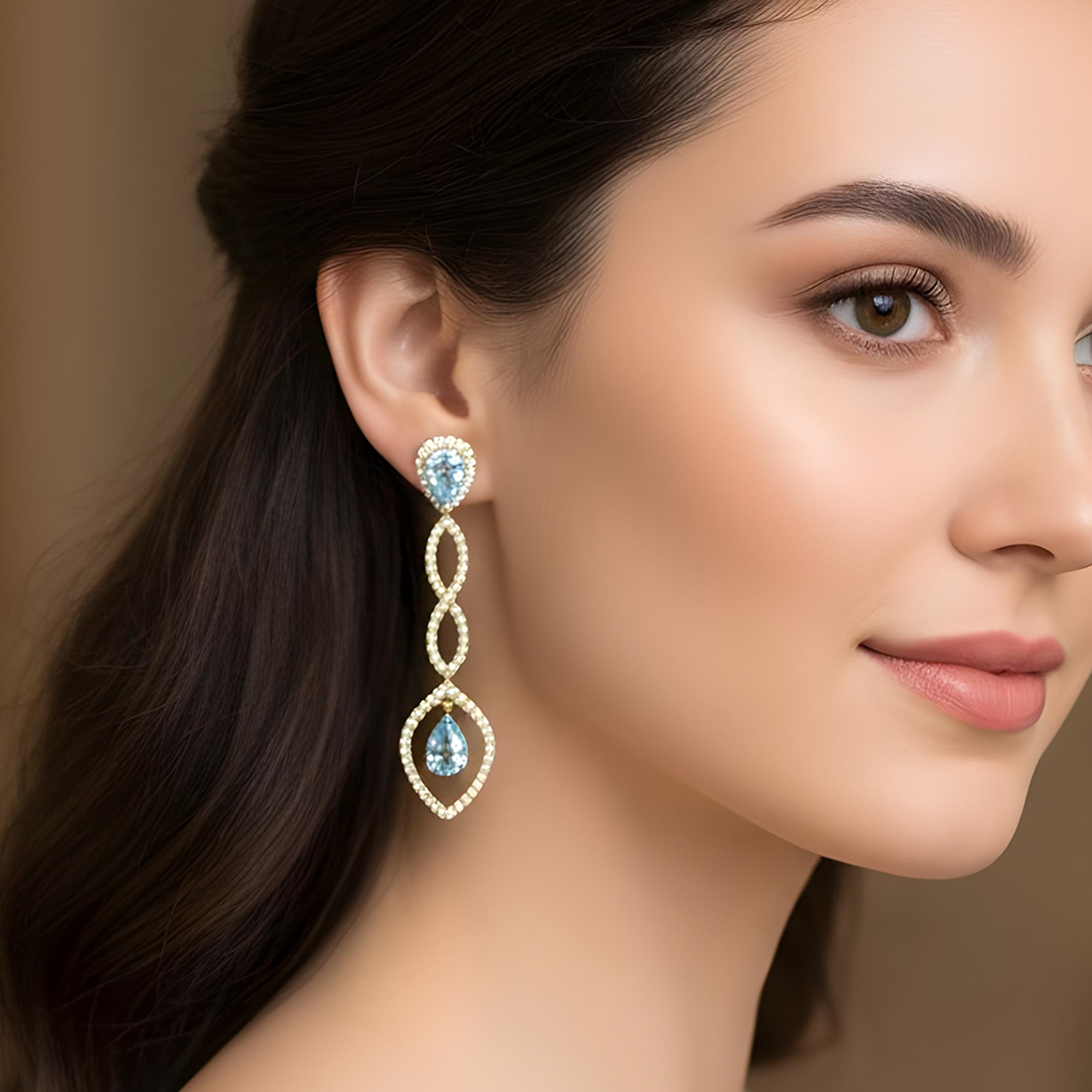 18K White Gold Pear Cut Fancy Vivid Blue Diamond Drop Earrings 5.50ctw