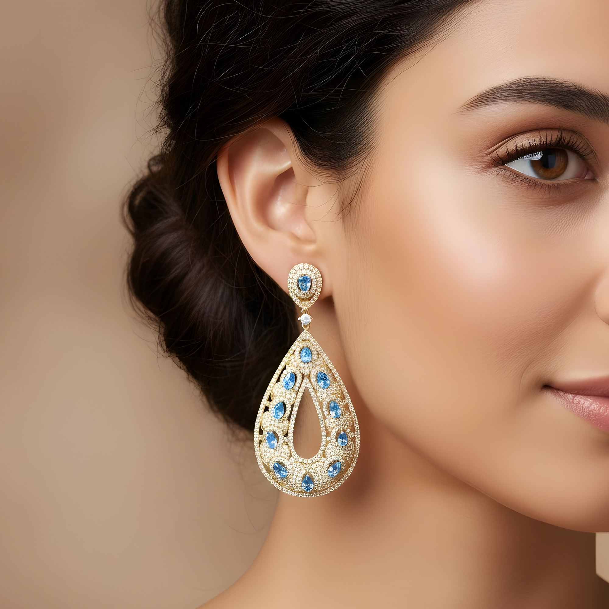 18K White Gold Blue Diamond Raindrop Earrings 12.25ctw